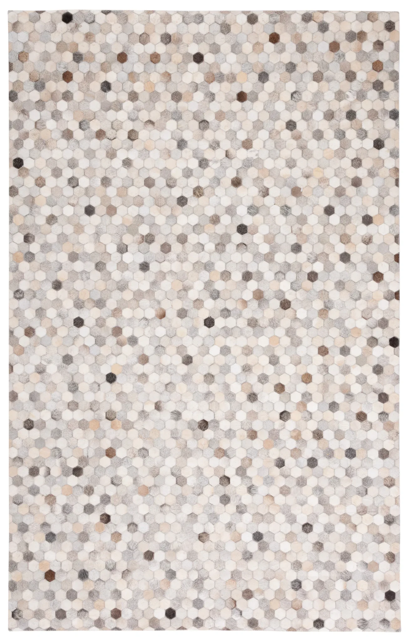 Studio Leather Honeycomb Patchwork Hand-Woven Rug in Ivory / Gray