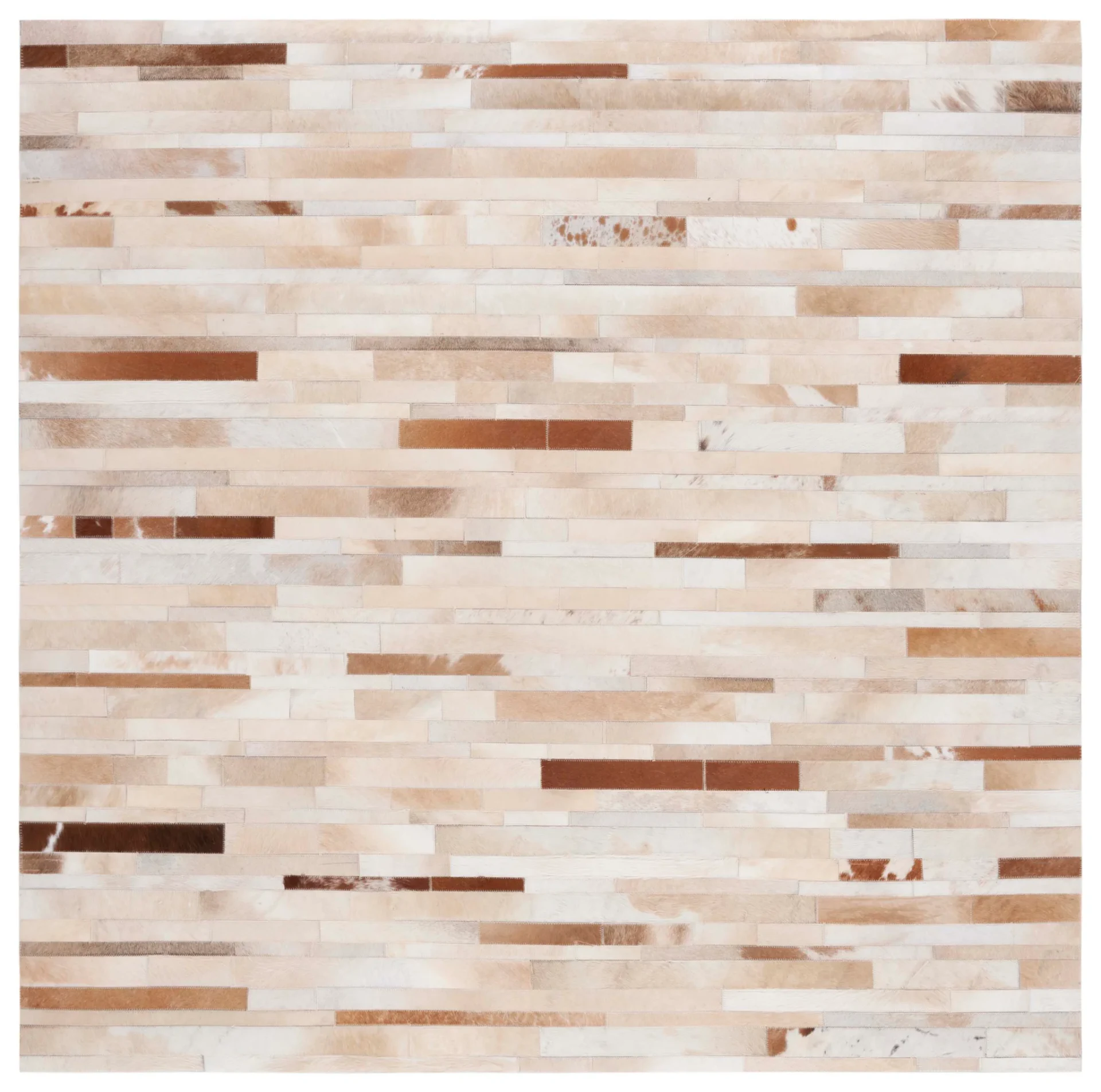 Studio Leather Patchwork Hand-Woven Rug in Tan / Ivory