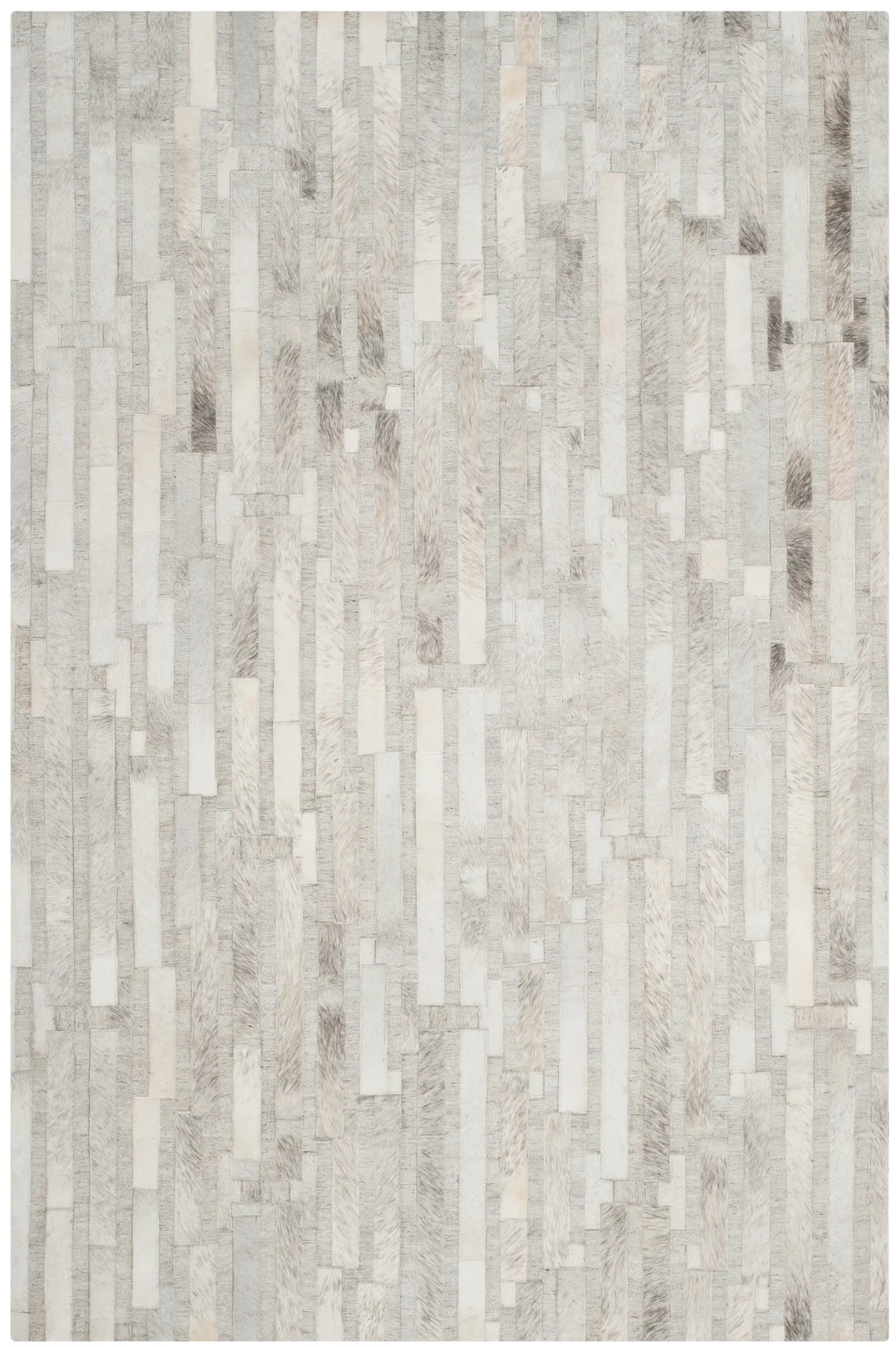 Studio Leather Linear Patchwork Hand-Woven Rug in Ivory / Gray