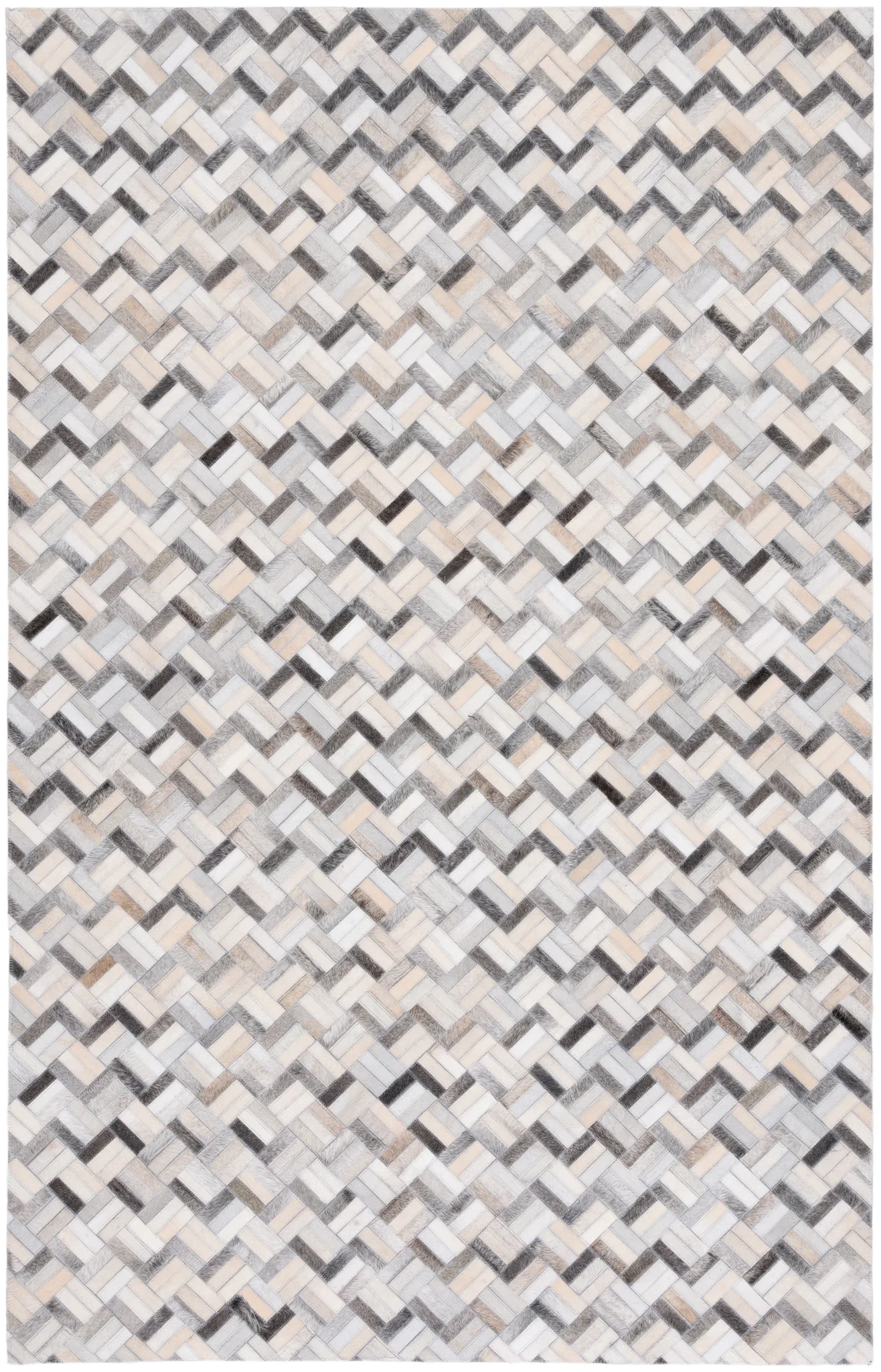 Studio Leather Modern Herringbone Rug in Black / Gray
