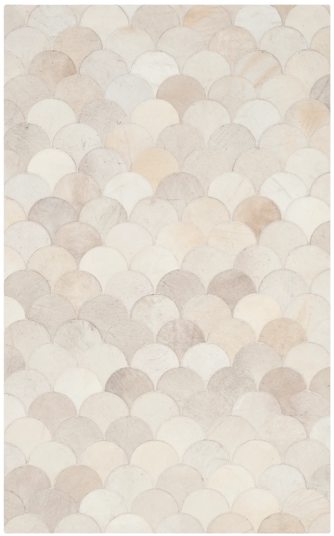 Studio Leather Fish Scale Patchwork Hand-Woven Rug in Ivory / Gray