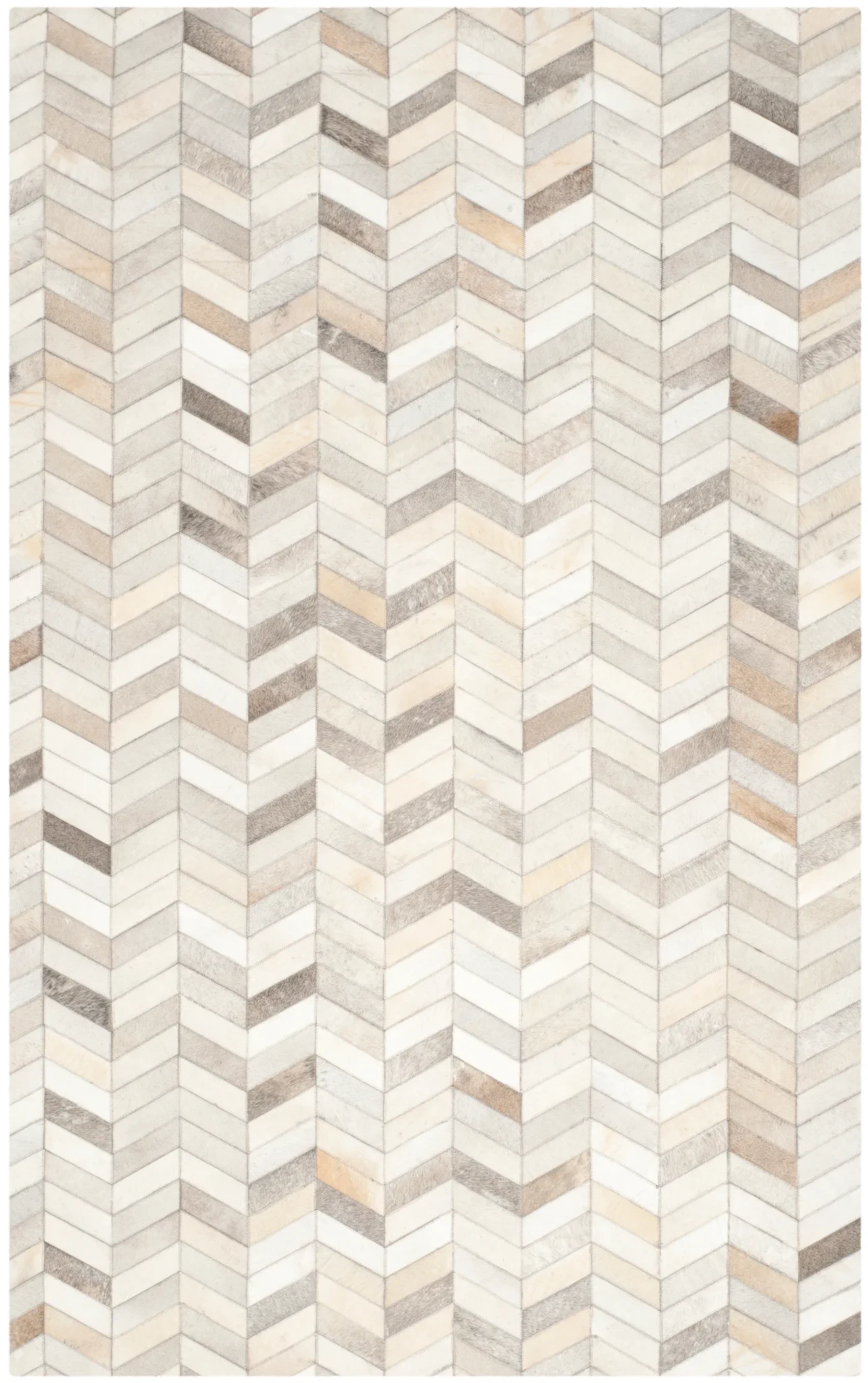 Studio Leather Herringbone Patchwork Hand-Woven Rug in Gray
