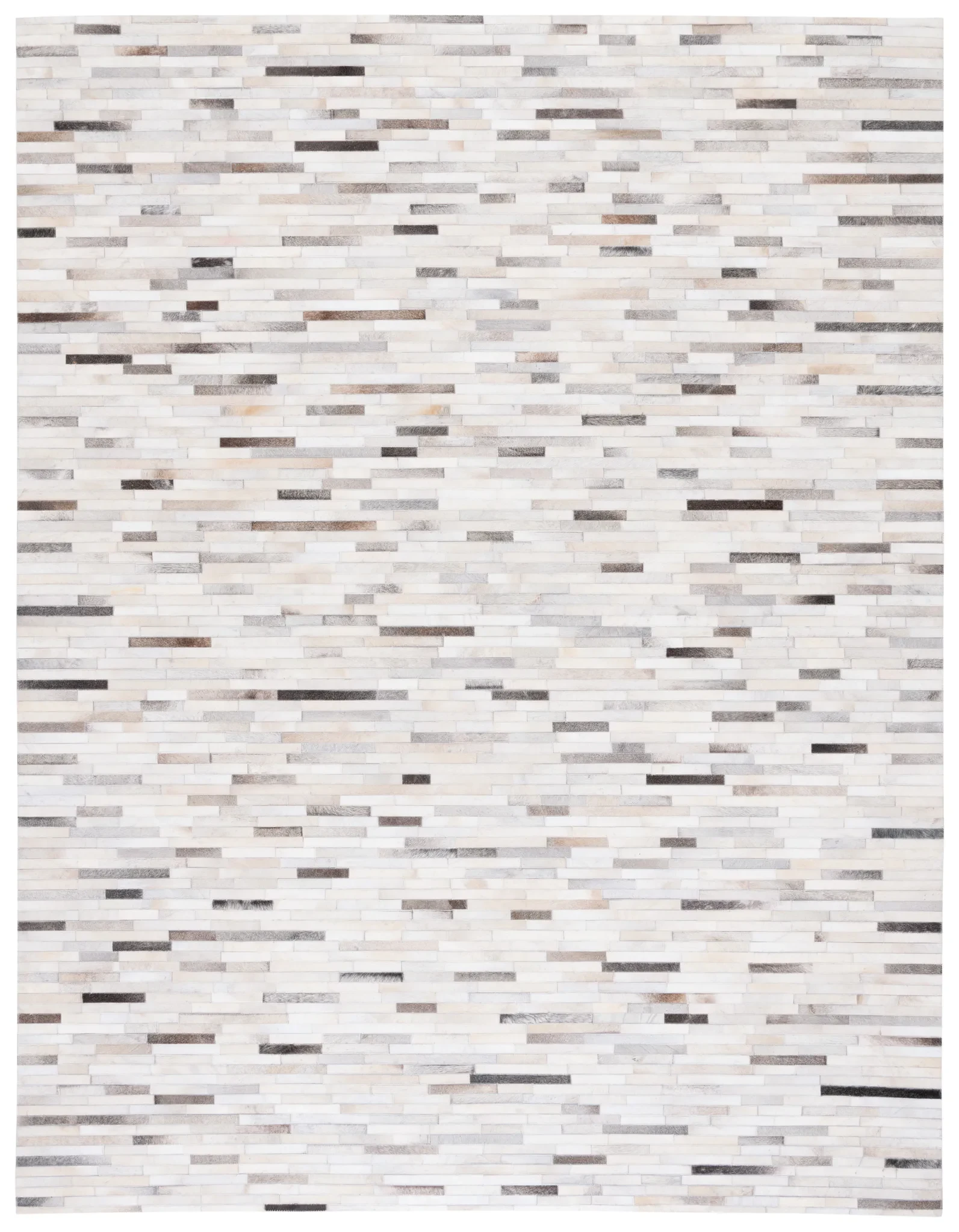 Studio Leather Brick Patchwork Hand-Woven Rug in Ivory / Gray