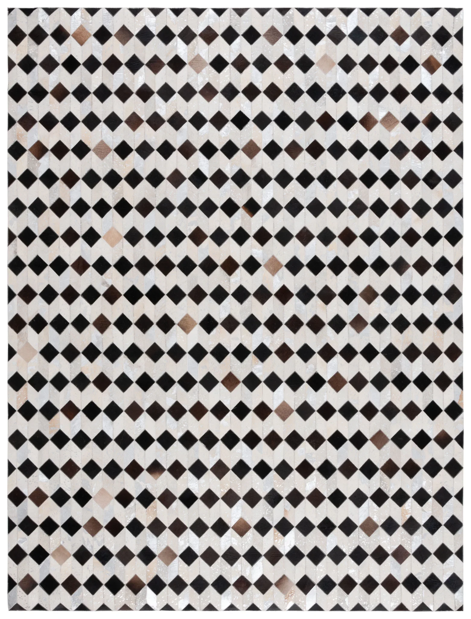 Studio Leather Cube Patchwork Hand-Woven Rug in Beige / Black
