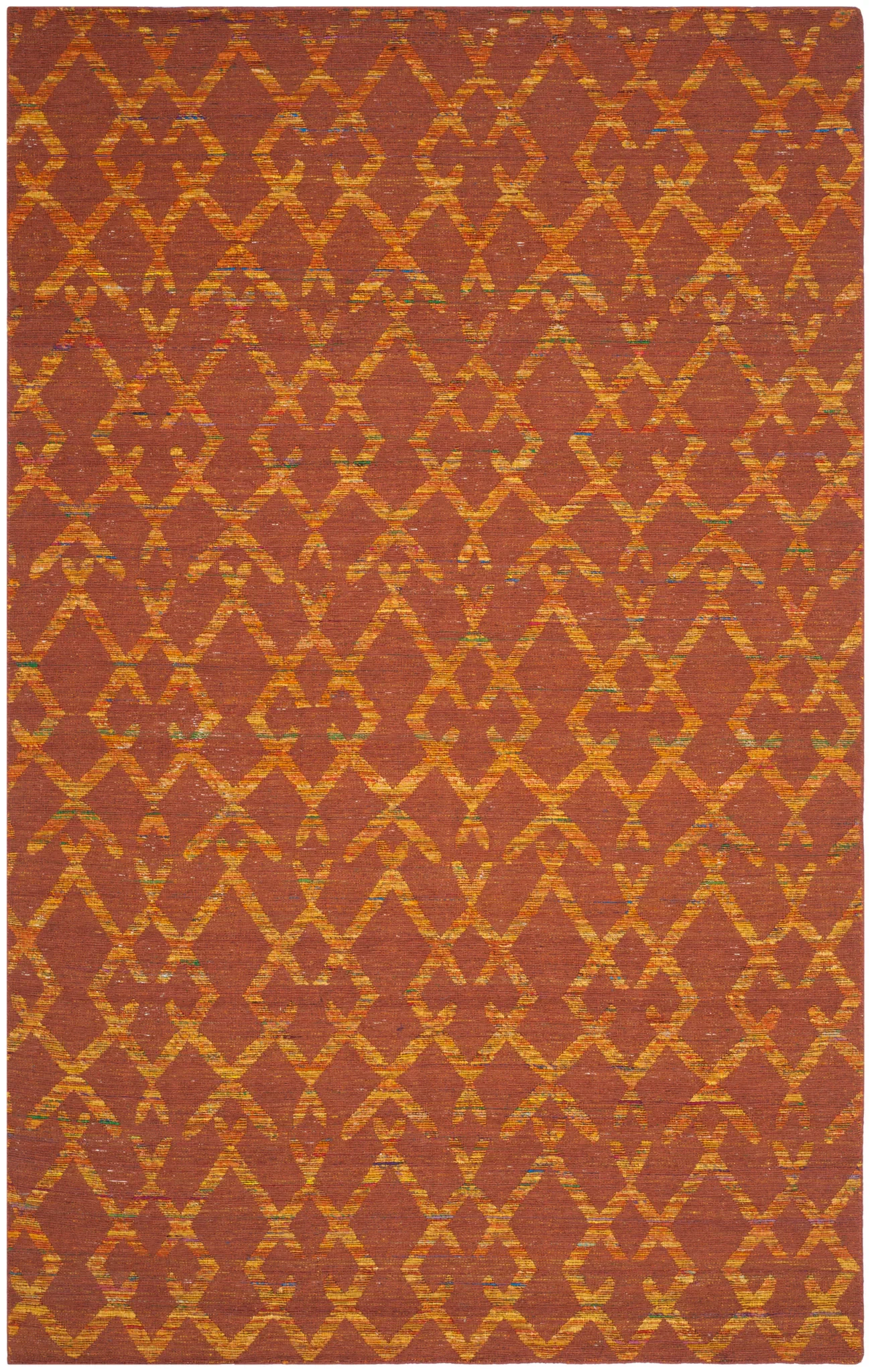 Straw Patch Interlocking Diamond Hand-Woven Rug in Rust / Gold