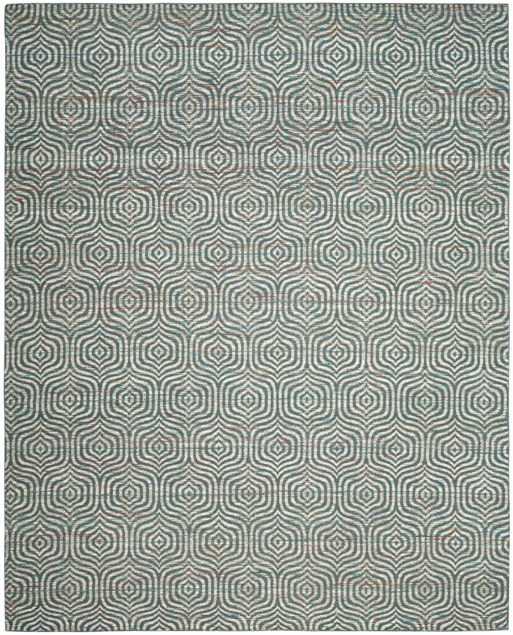 Straw Patch Interlocking Wave Hand-Woven Wool Rug in Blue / Multicolor