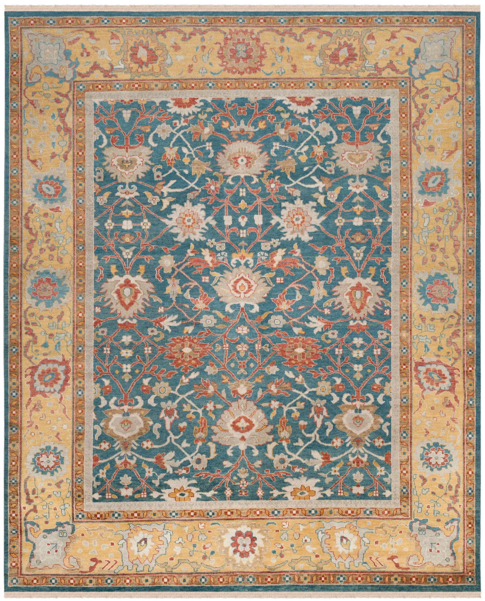 Sultanabad Floral Hand-Knotted Wool Rug in Blue / Gold