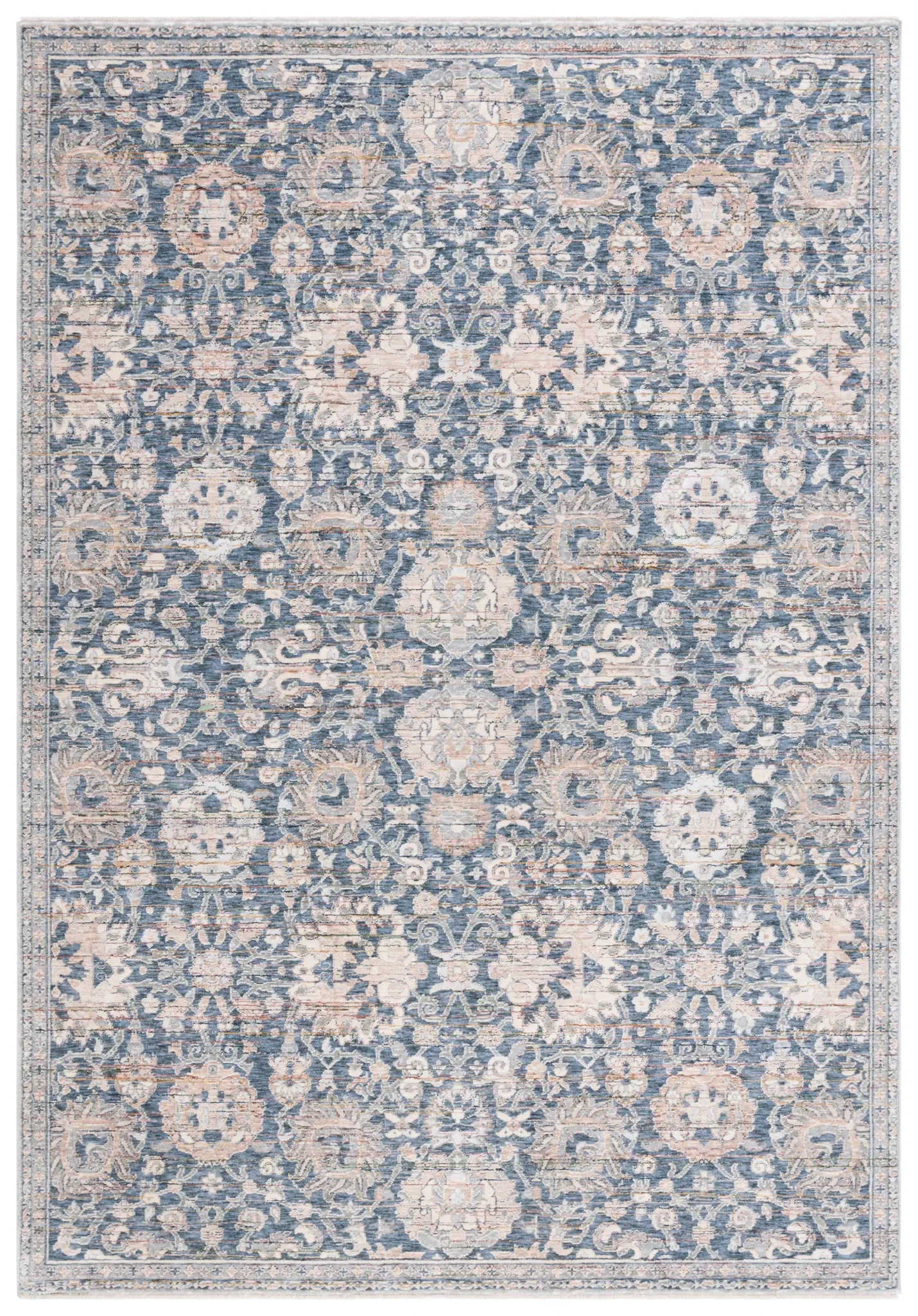 Sutton Distressed Floral Rug in Navy / Beige Brown