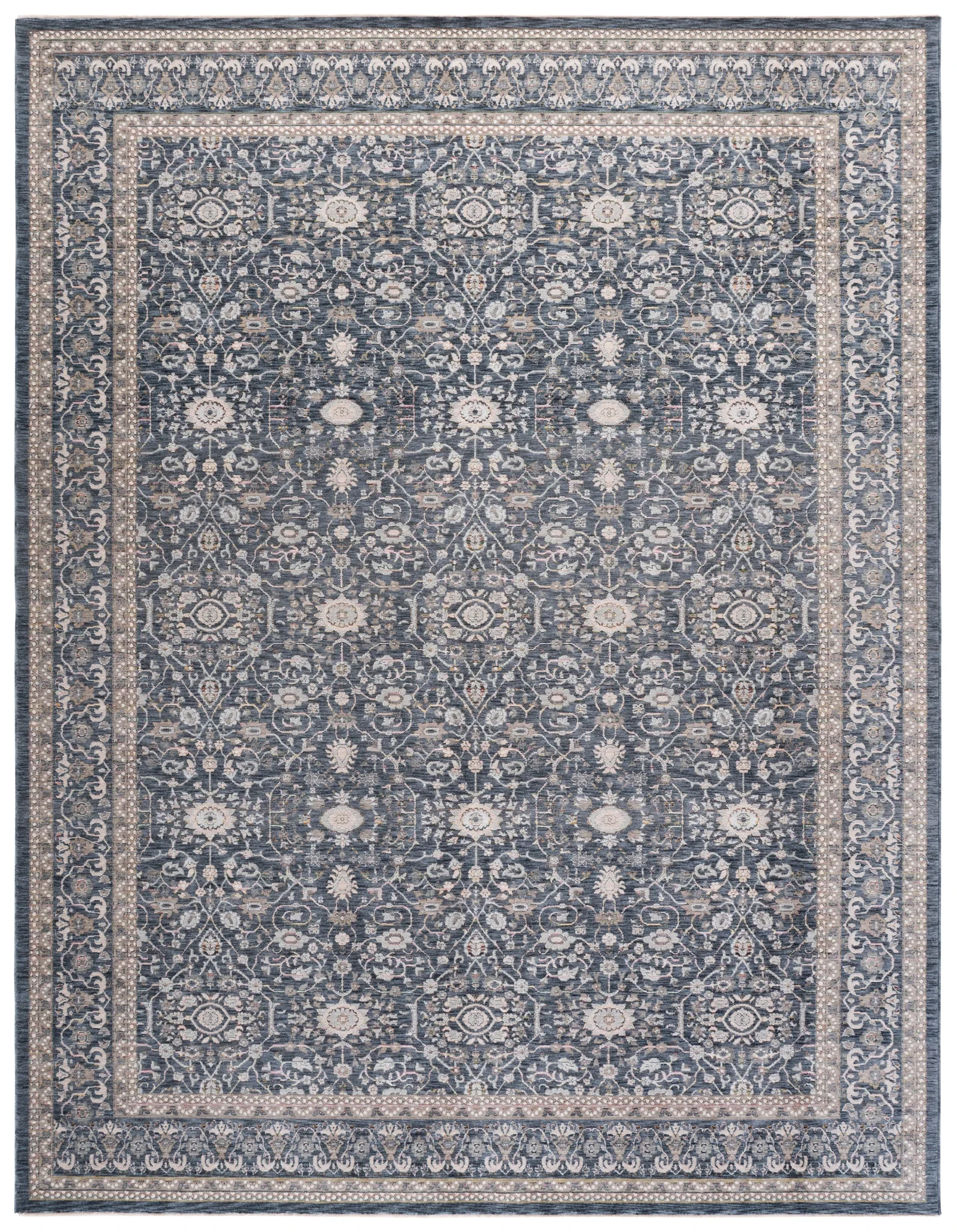 Sutton Bordered Floral Rug in Navy / Beige