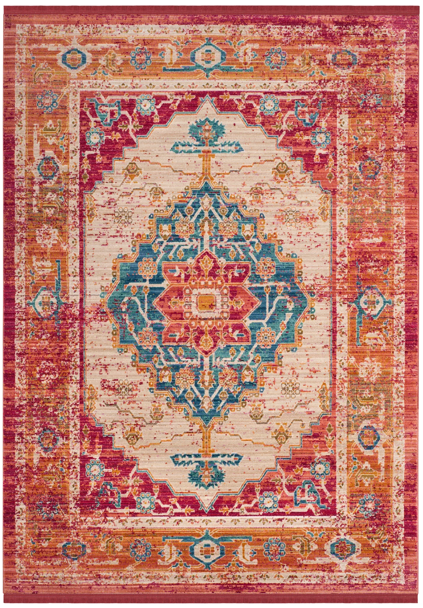 Sutton Geometric Medallion Rug in Fuchsia / Ivory