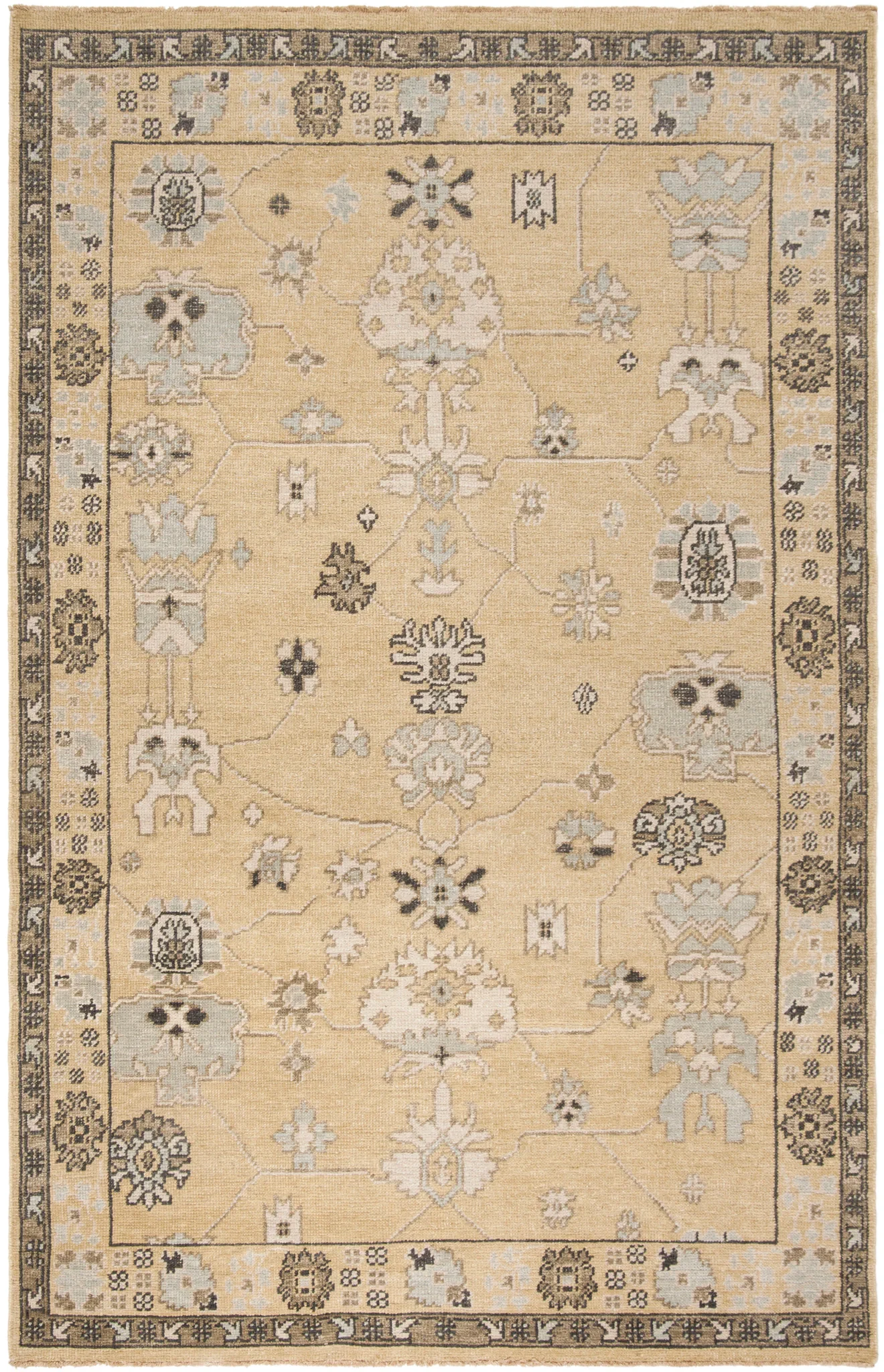 Sivas Scattered Floral Hand-Knotted Rug in Light Gold / Beige