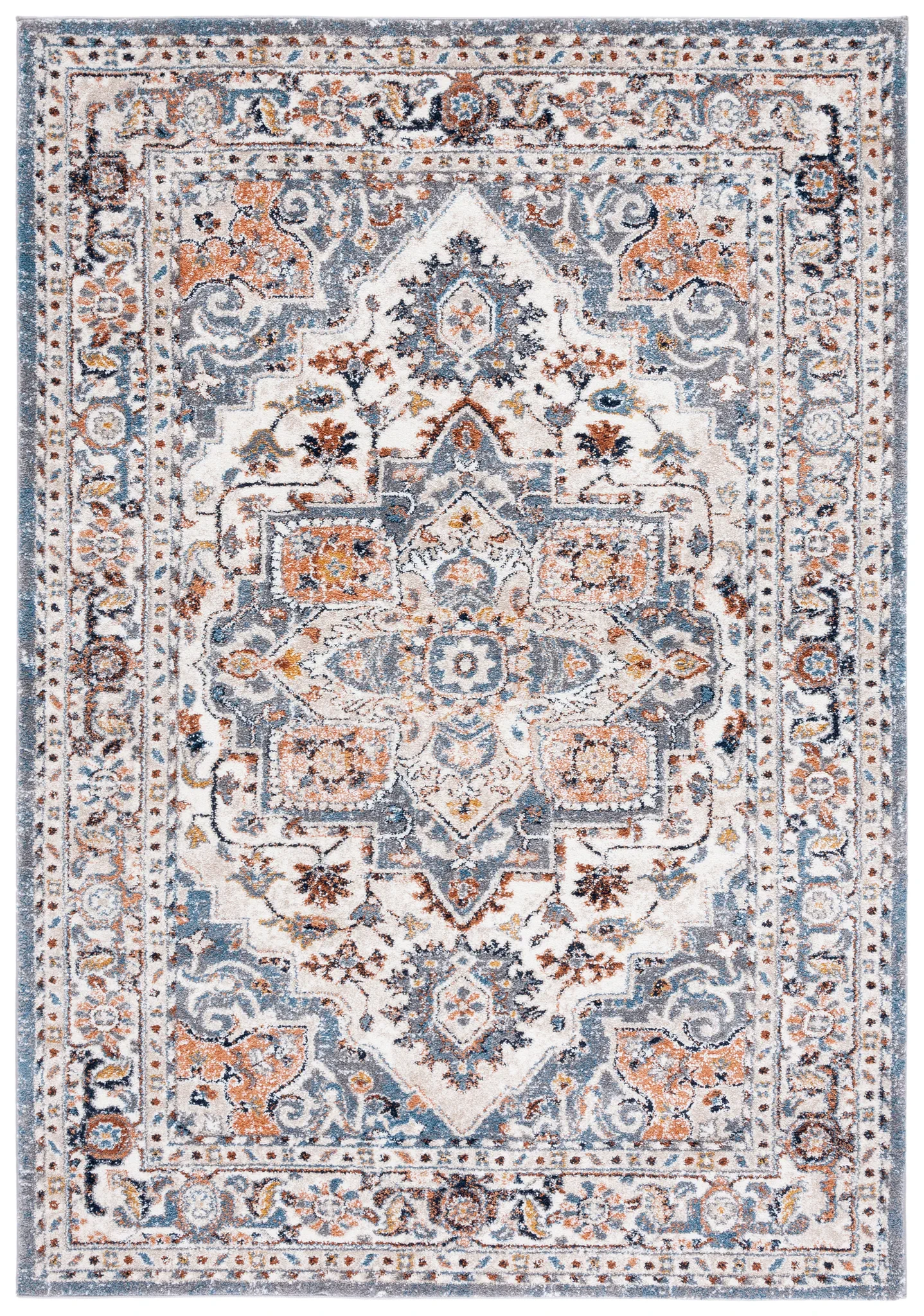 Symphony Medallion Bordered Rug in Ivory / Gray