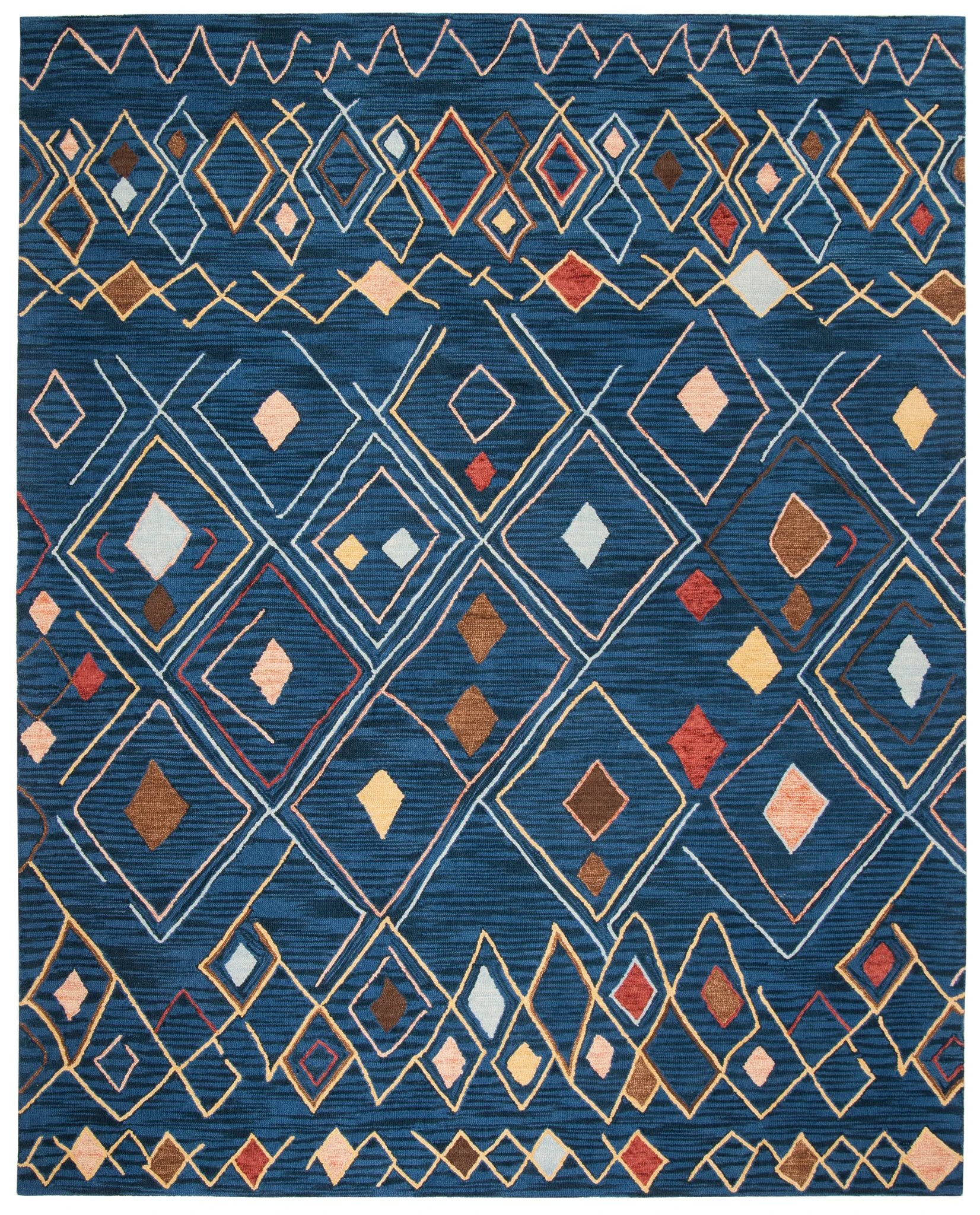 Suzani Diamond Hand-Hooked Wool Rug in Blue / Multicolor