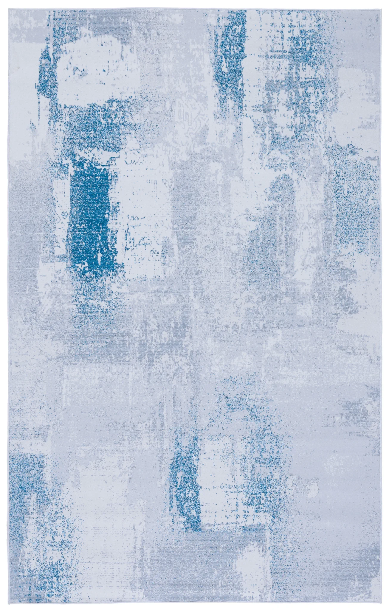 Tacoma Abstract Patchwork Washable Rug in Gray / Blue