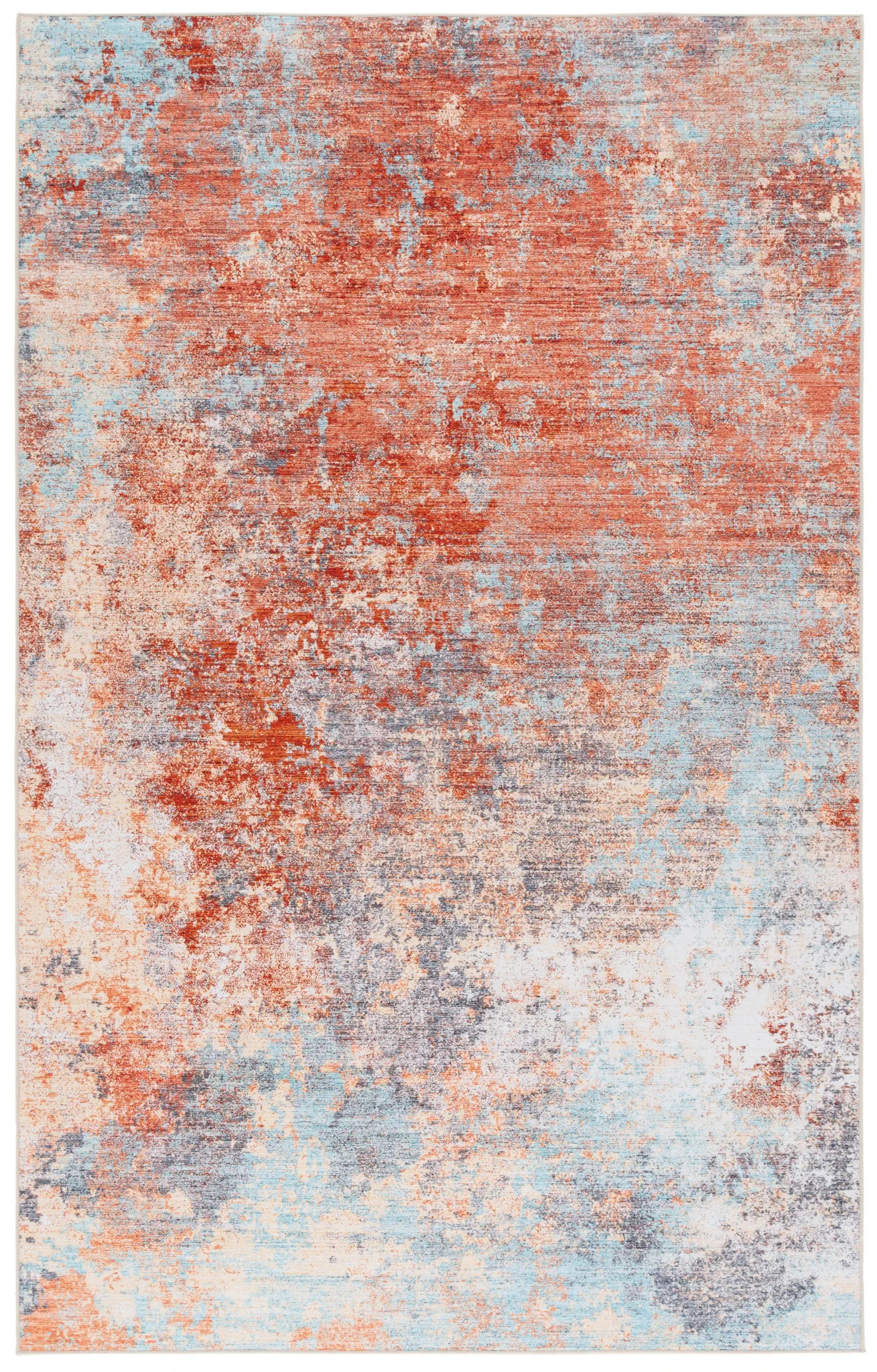Tacoma Abstract Washable Rug in Rust / Aqua