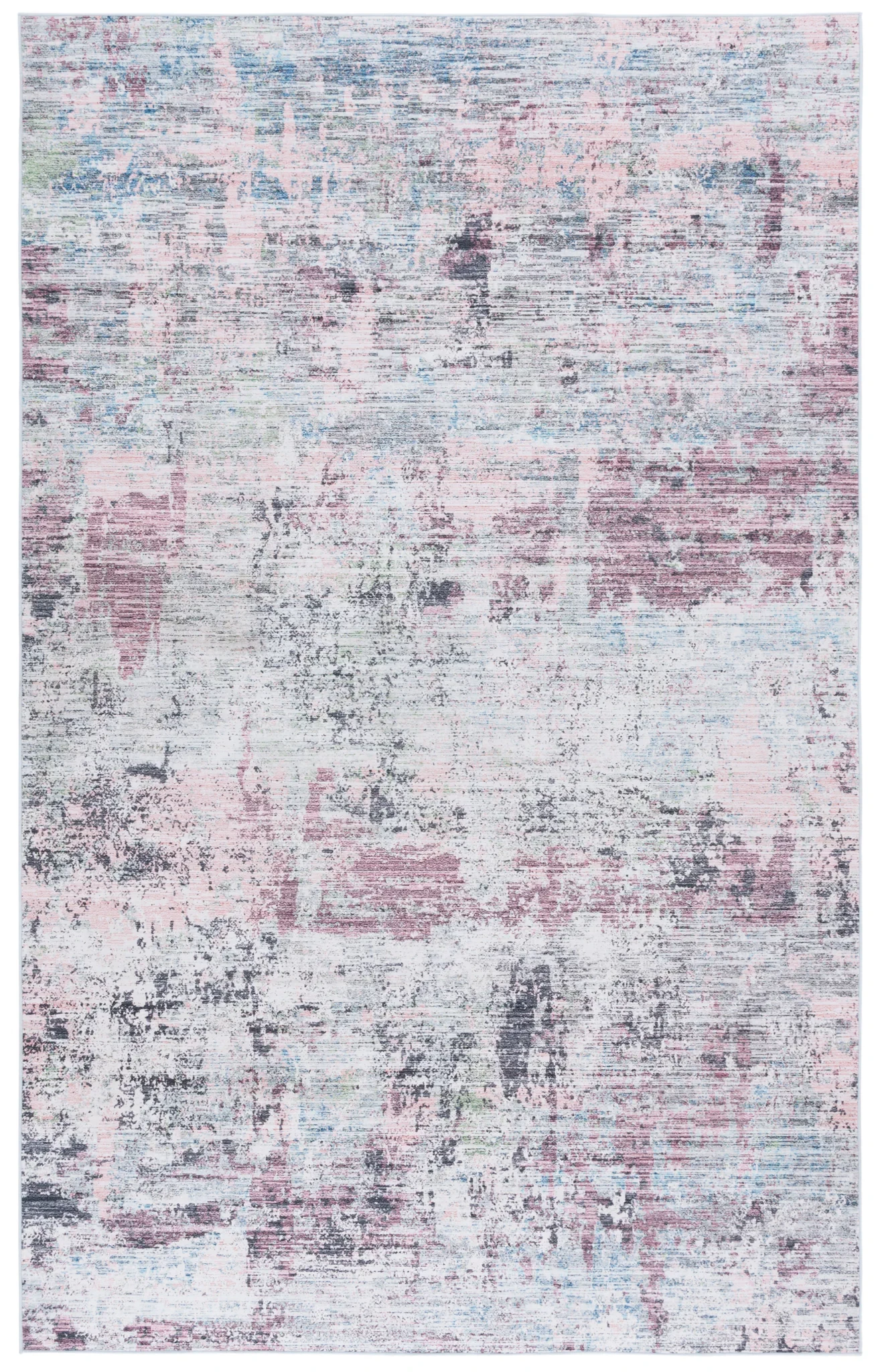 Tacoma Abstract Striated Washable Rug in Plum / Green
