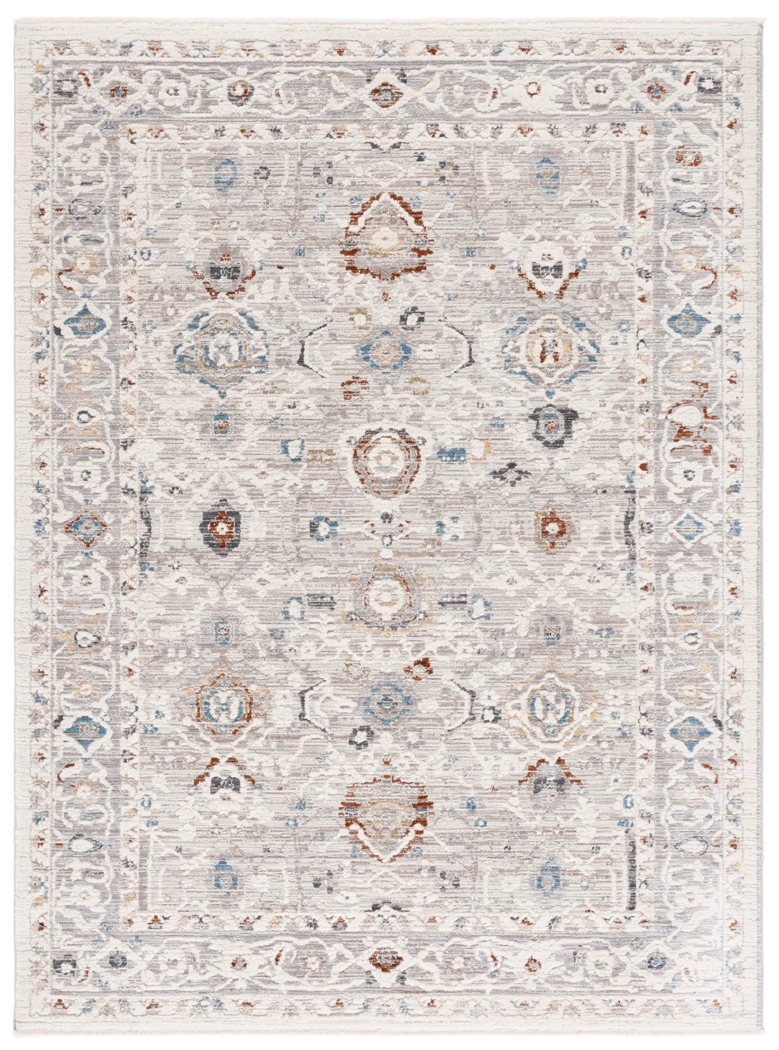 Taylor Distressed Bordered Rug in Ivory / Gray