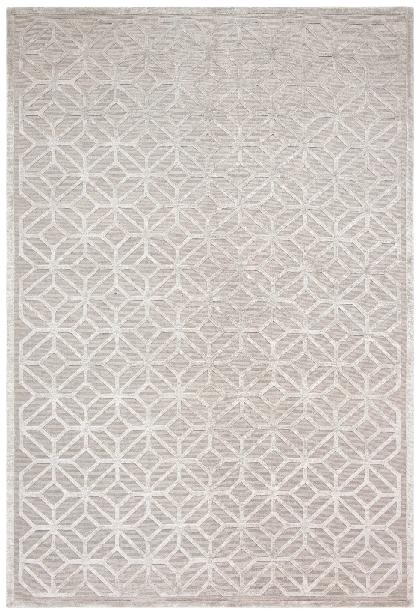 Tibetan Interlocking Lattice Hand-Knotted Rug in Gray