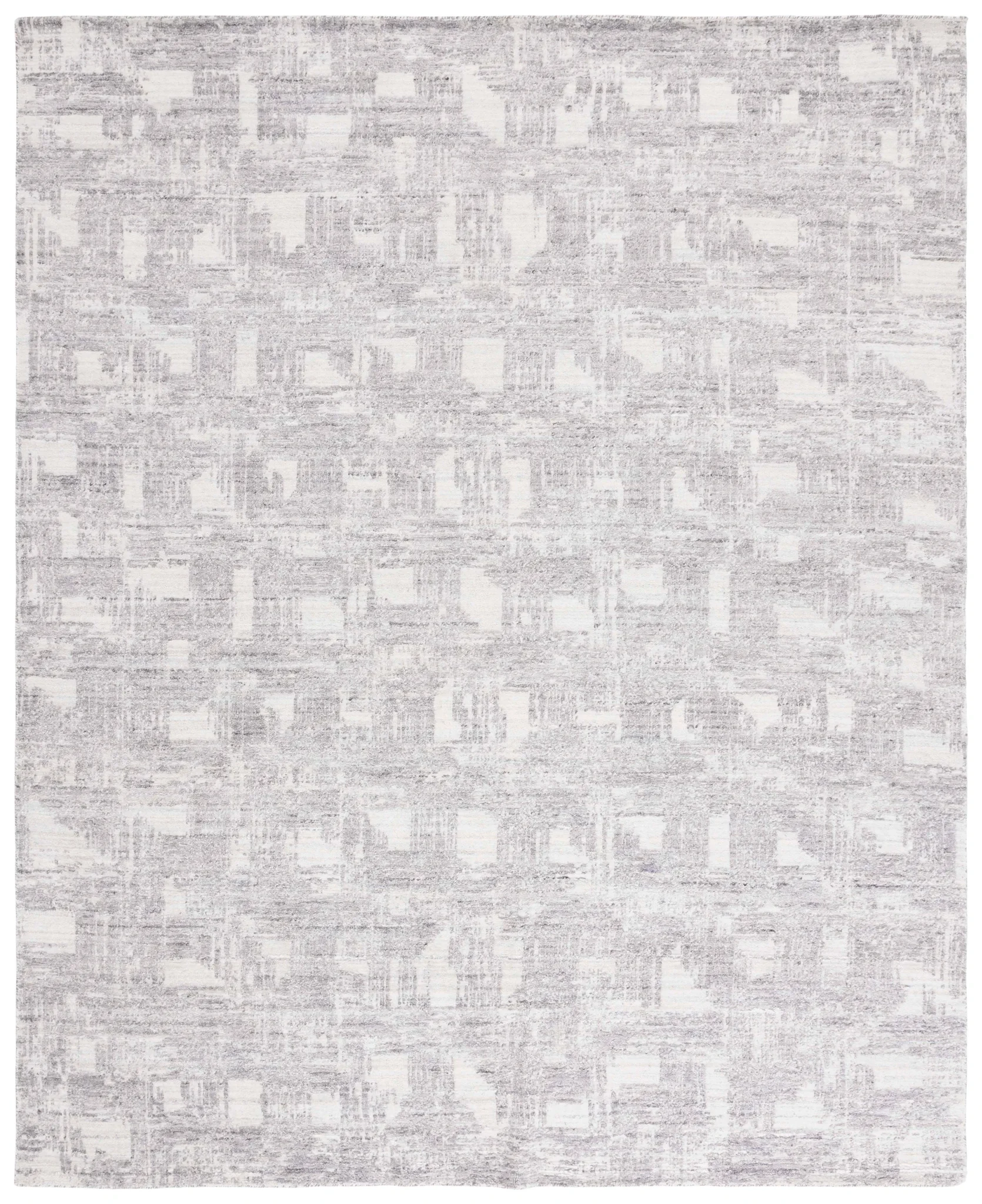 Tibetan Textured Grid Hand-Loomed Rug in Ivory / Gray