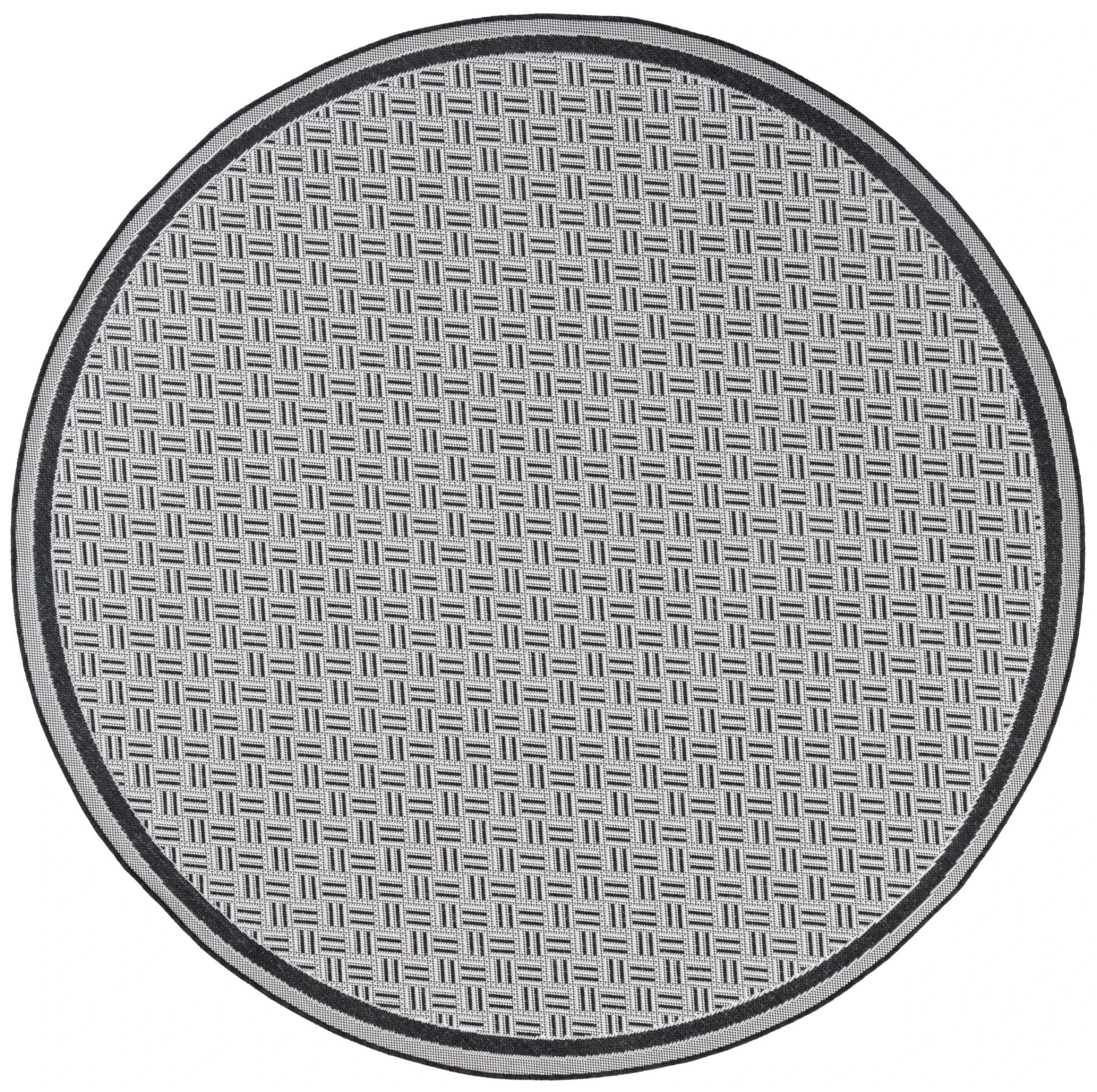 Terrace Basketweave Border Outdoor Rug in Black / White