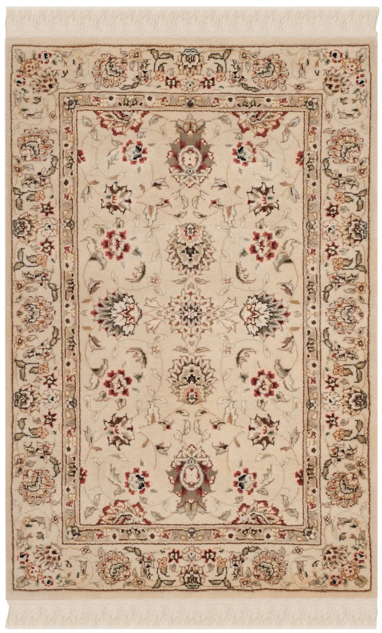 Tabriz Floral Arabesque Bordered Rug in Ivory