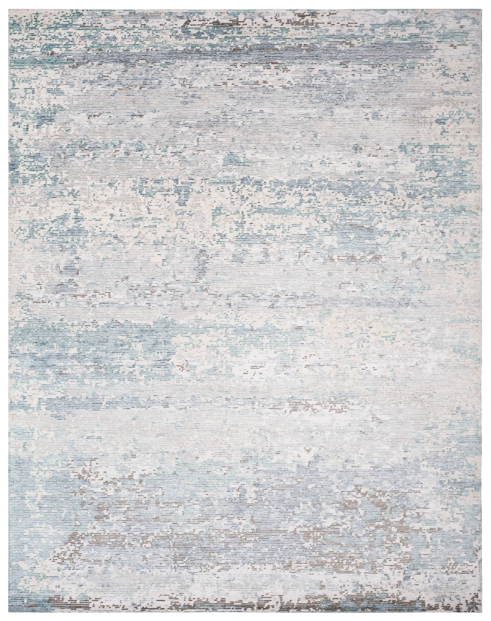 Tiffany Striated Abstract Hand-Knotted Rug in Silver / Blue