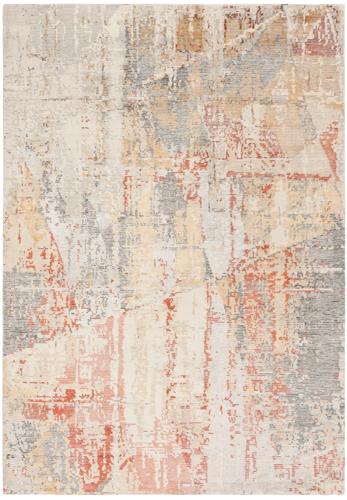 Tiffany Distressed Abstract Hand-Knotted Rug in Beige / Rust
