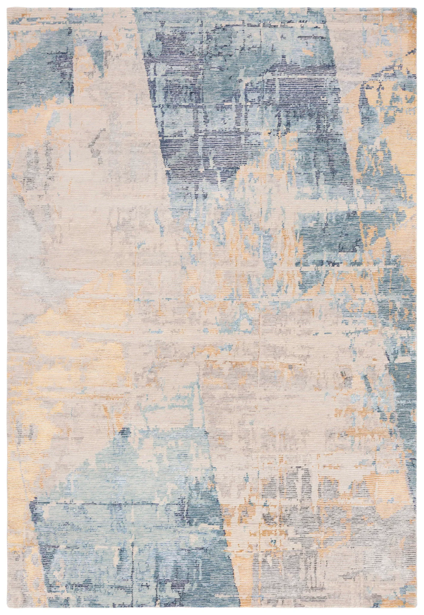 Tiffany Painterly Abstract Hand-Knotted Rug in Navy / Gold