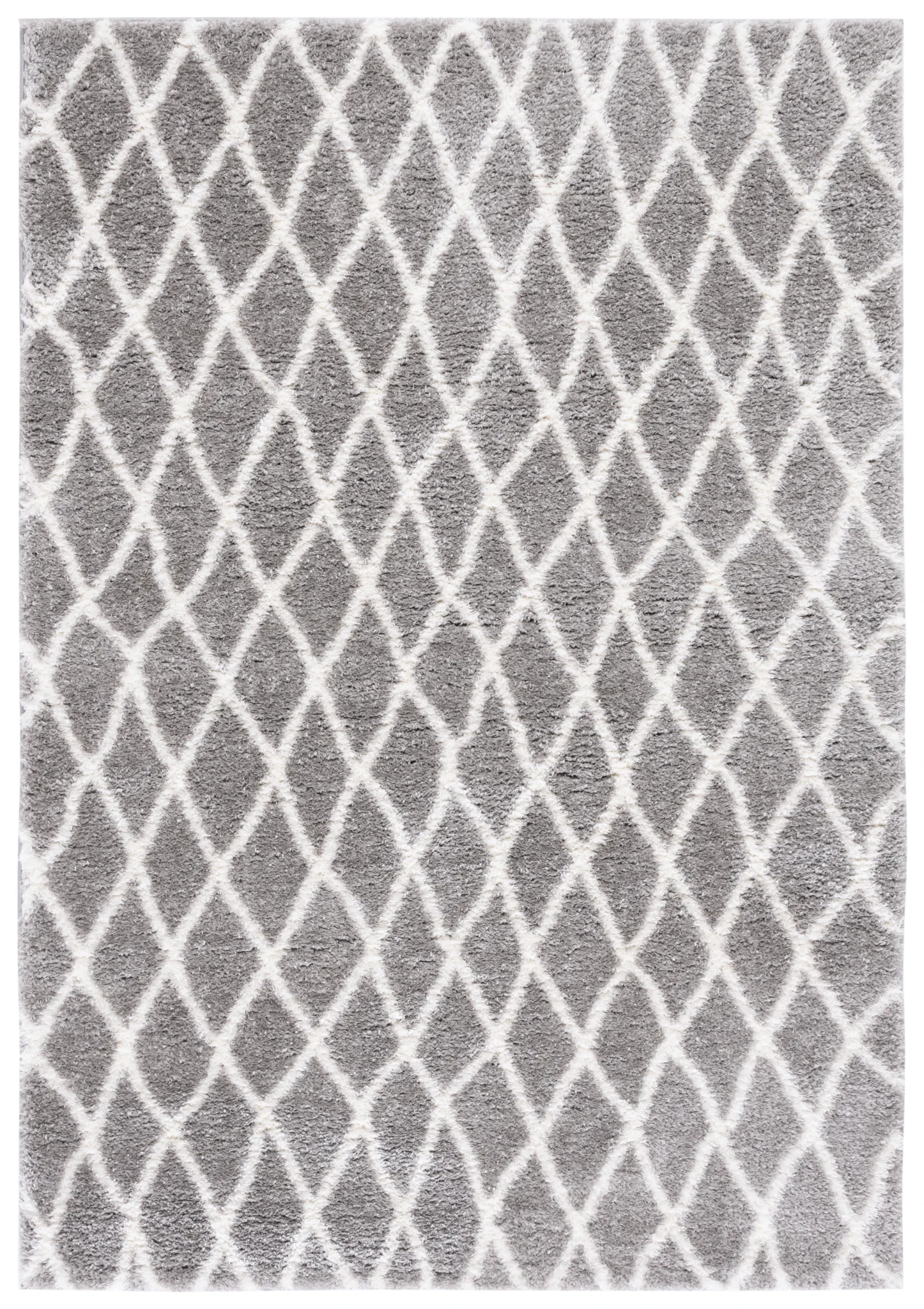 Tahoe Elongated Diamond Shag Rug in Gray / White