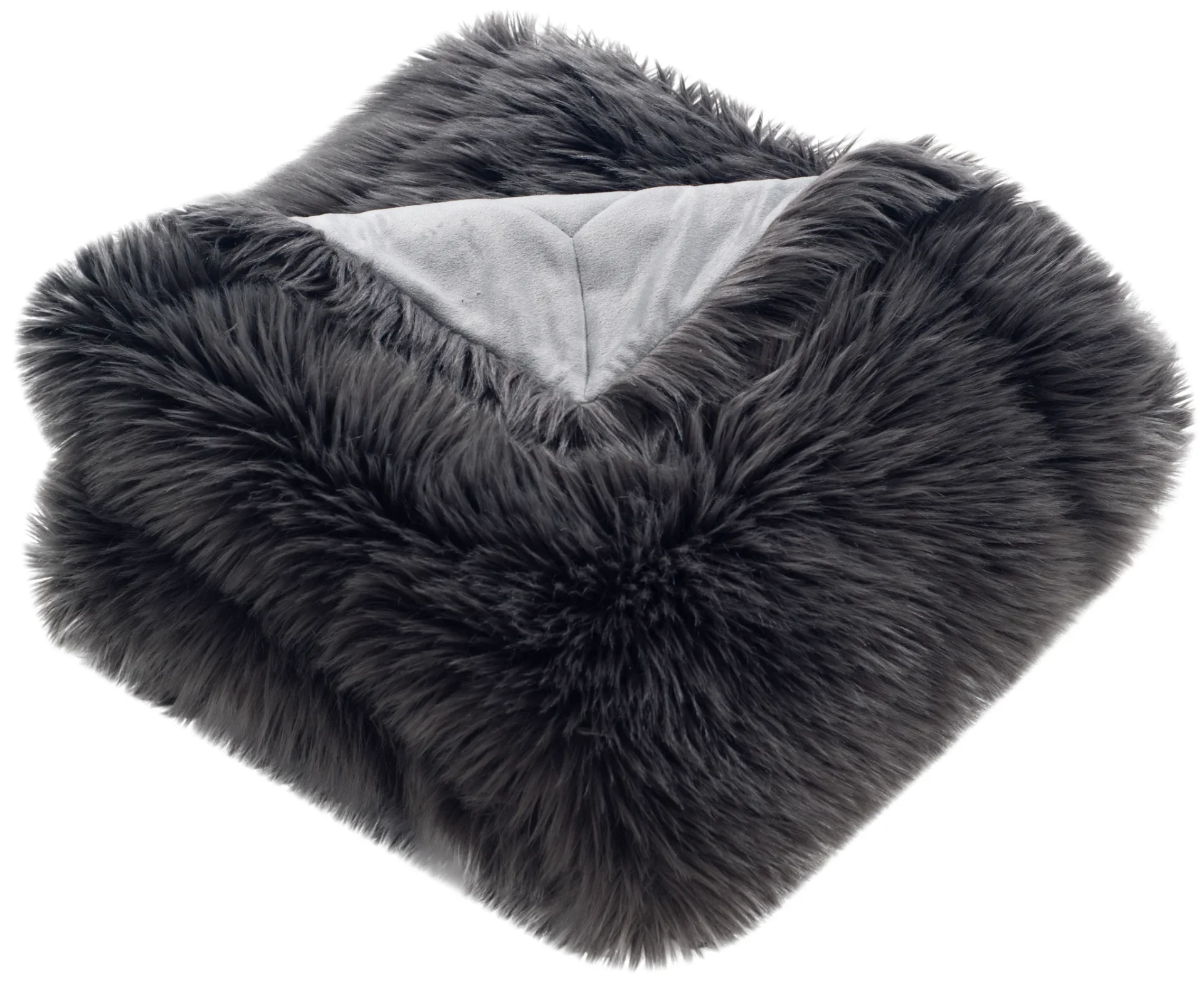 Faux Grey Shadow Fox Throw in Dark Gray