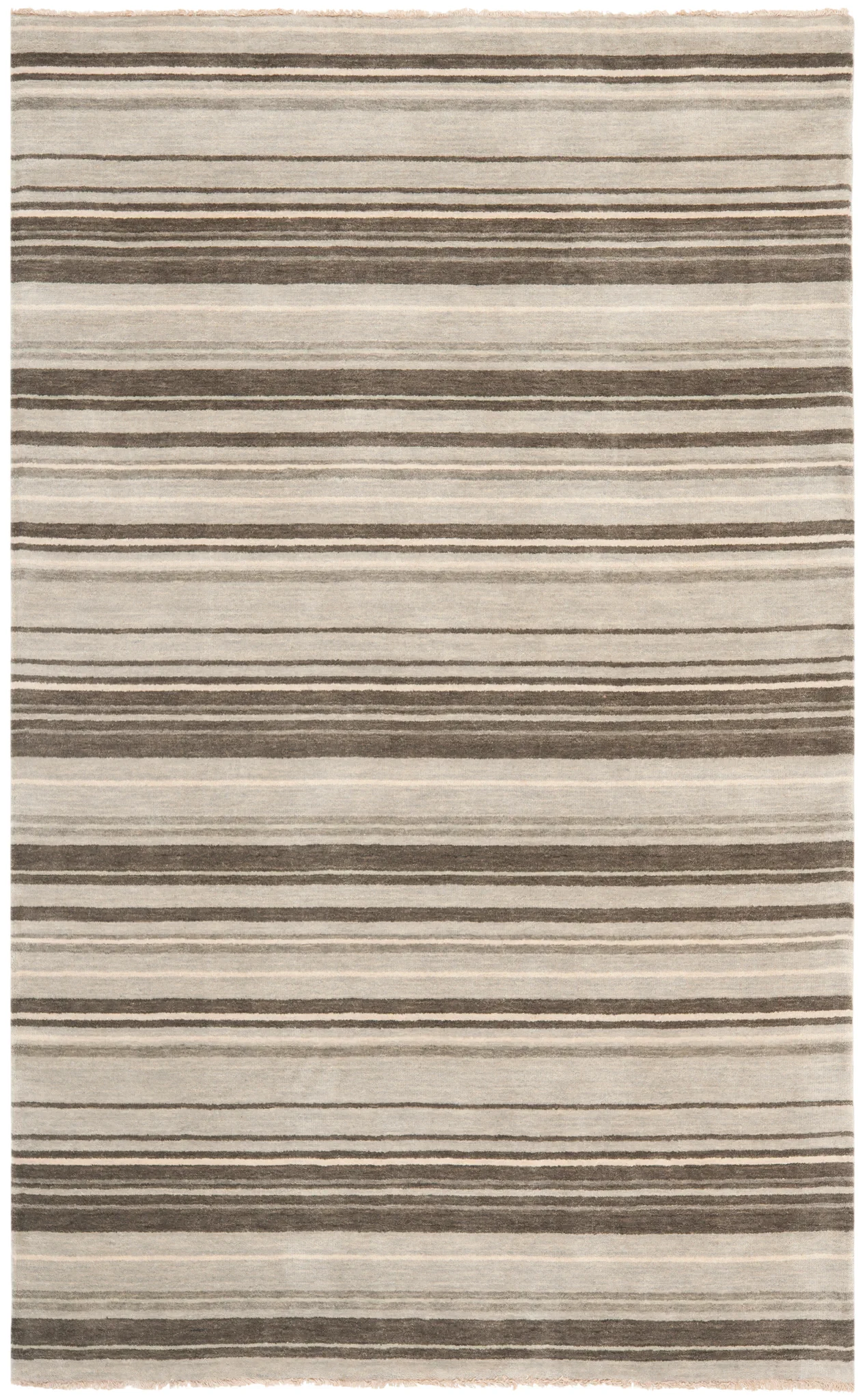 Tibetan Striped Hand-Loomed Wool Rug in Silver / Multicolor
