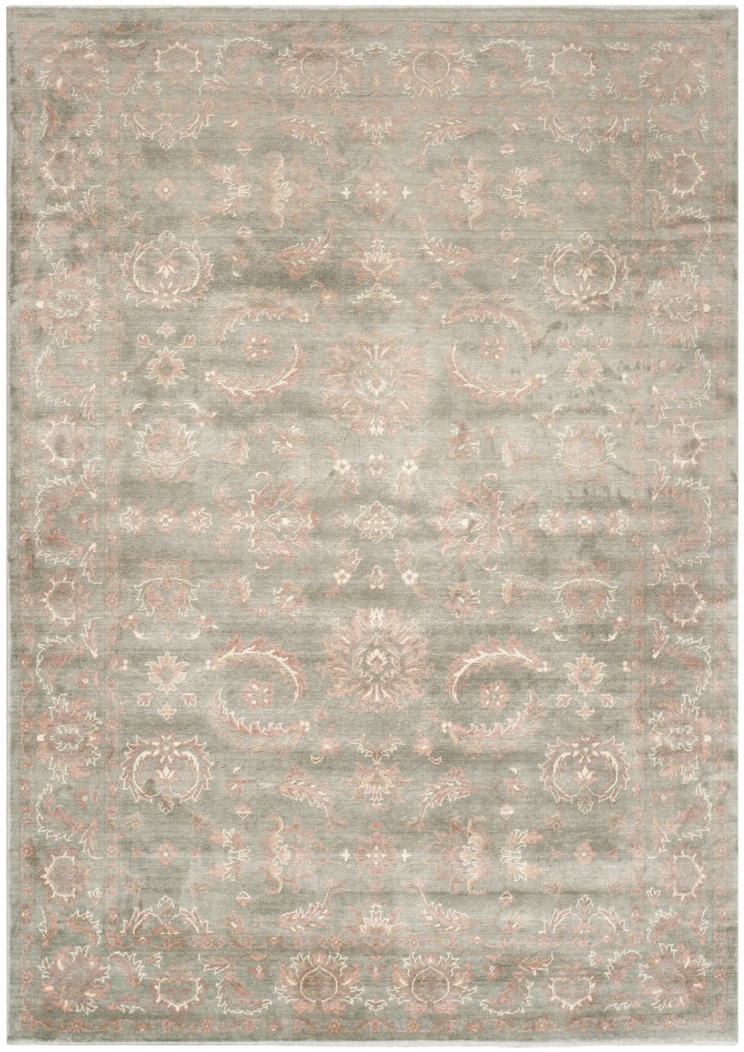 Tibetan Floral Vine Hand-Loomed Viscose Rug in Dark Gray / Ivory