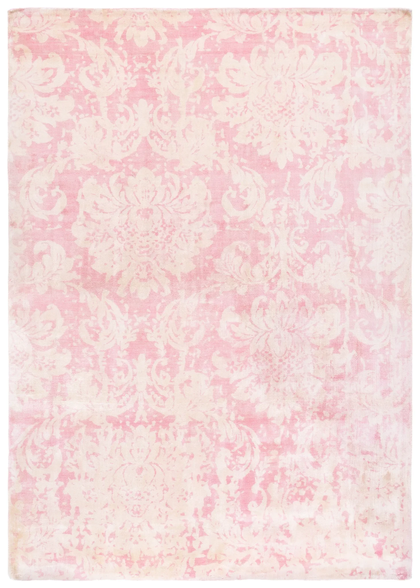 Tibetan Damask Hand-Loomed Viscose Rug in Pink