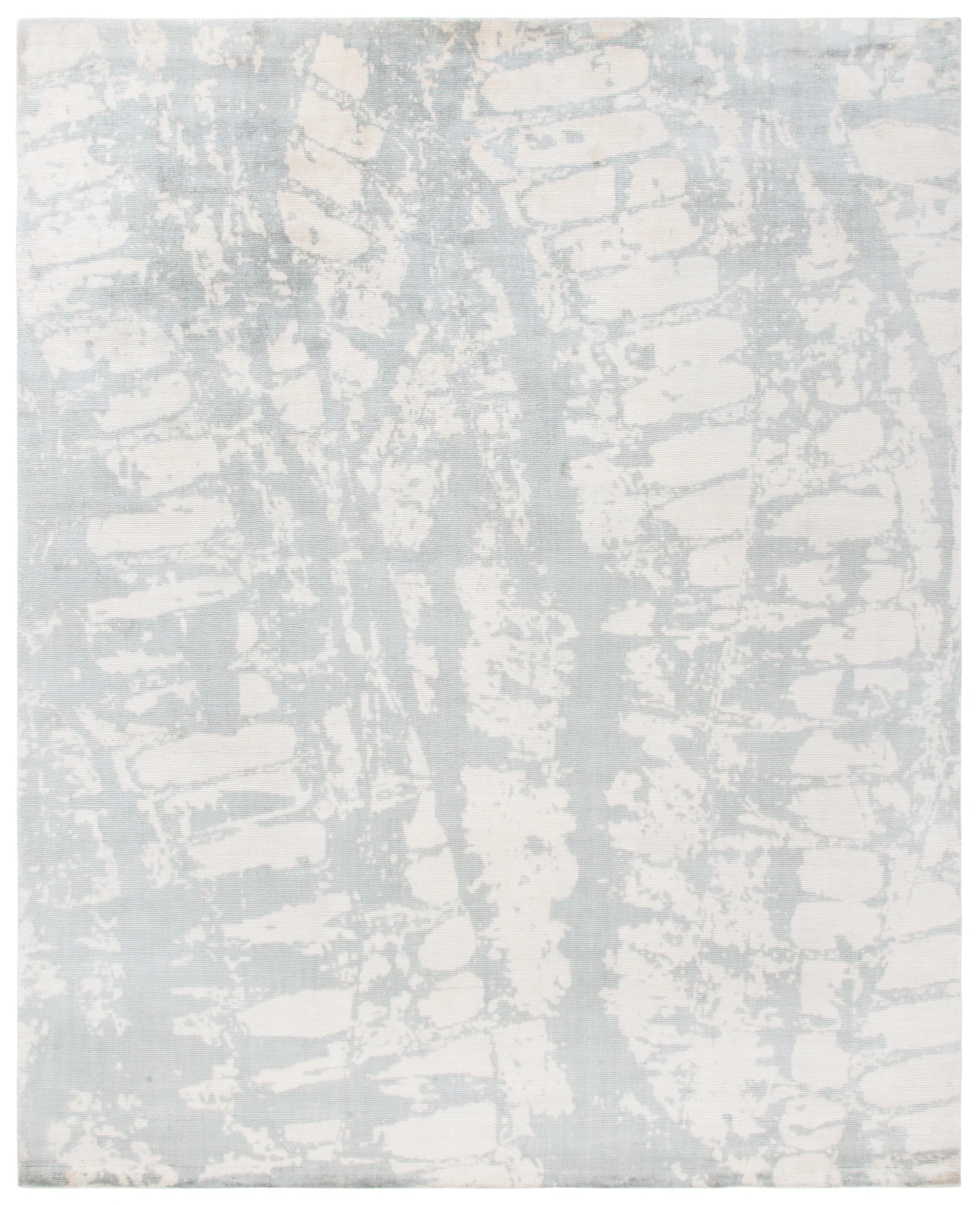 Tibetan Distressed Abstract Hand-Loomed Viscose Rug in Light Gray