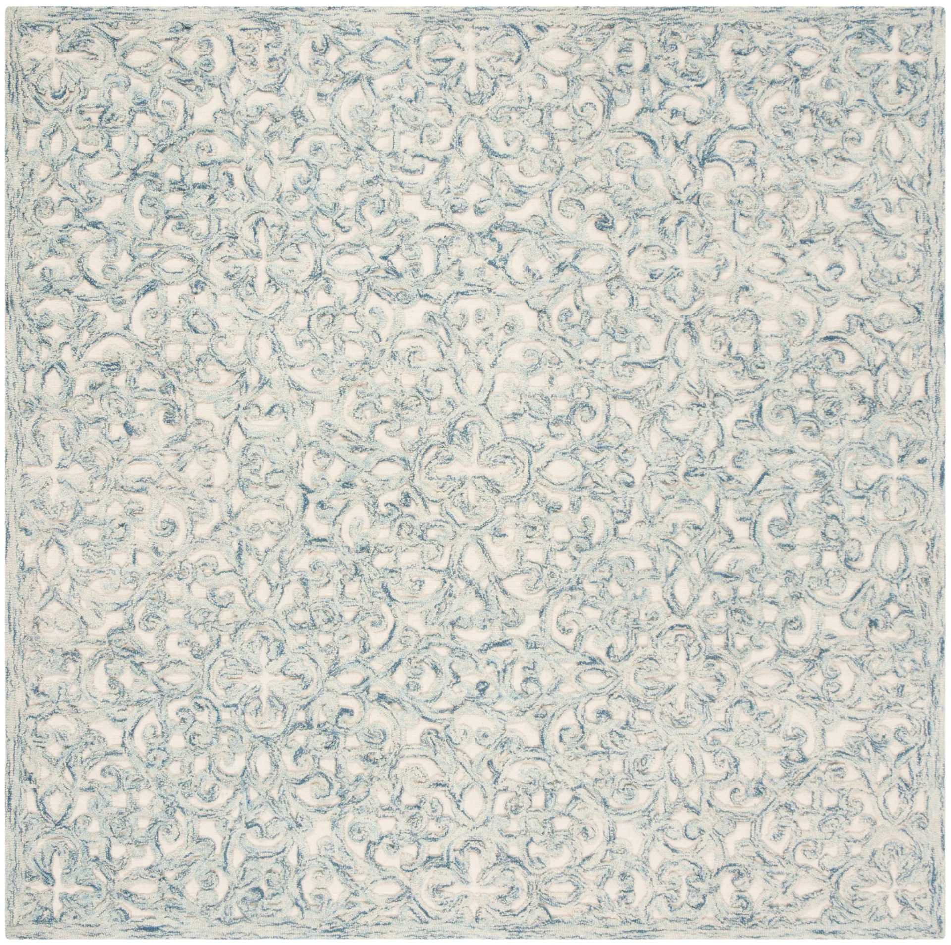 Trace Damask Scroll Hand-Tufted Wool Rug in Blue / Ivory