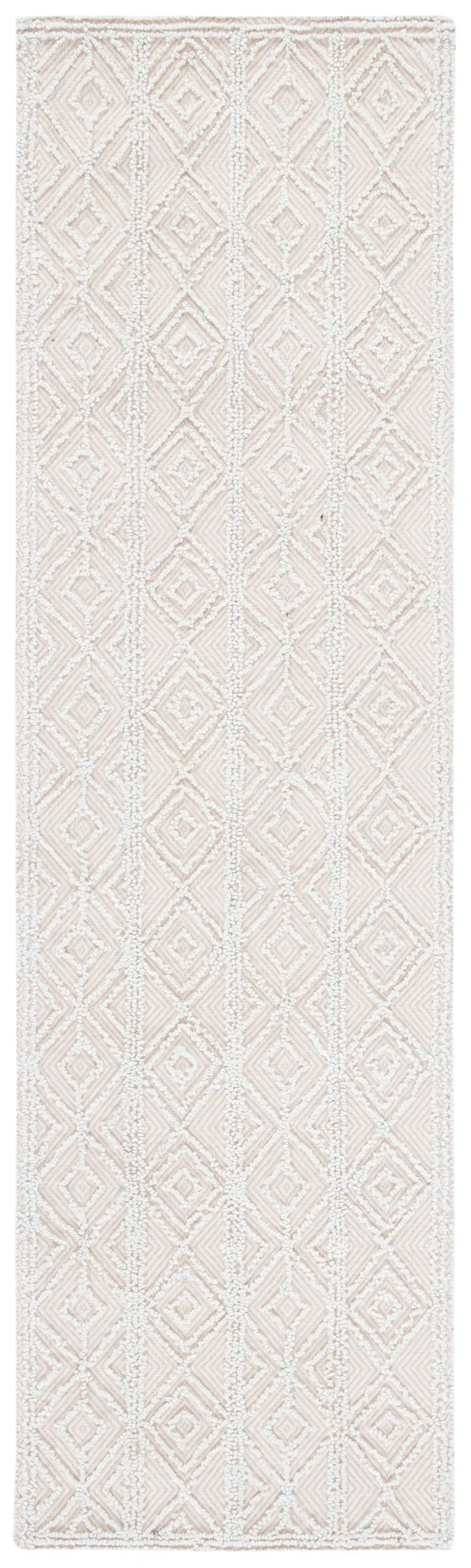 Trace Diamond Column Hand-Tufted Wool Blend Rug in Beige / Pink