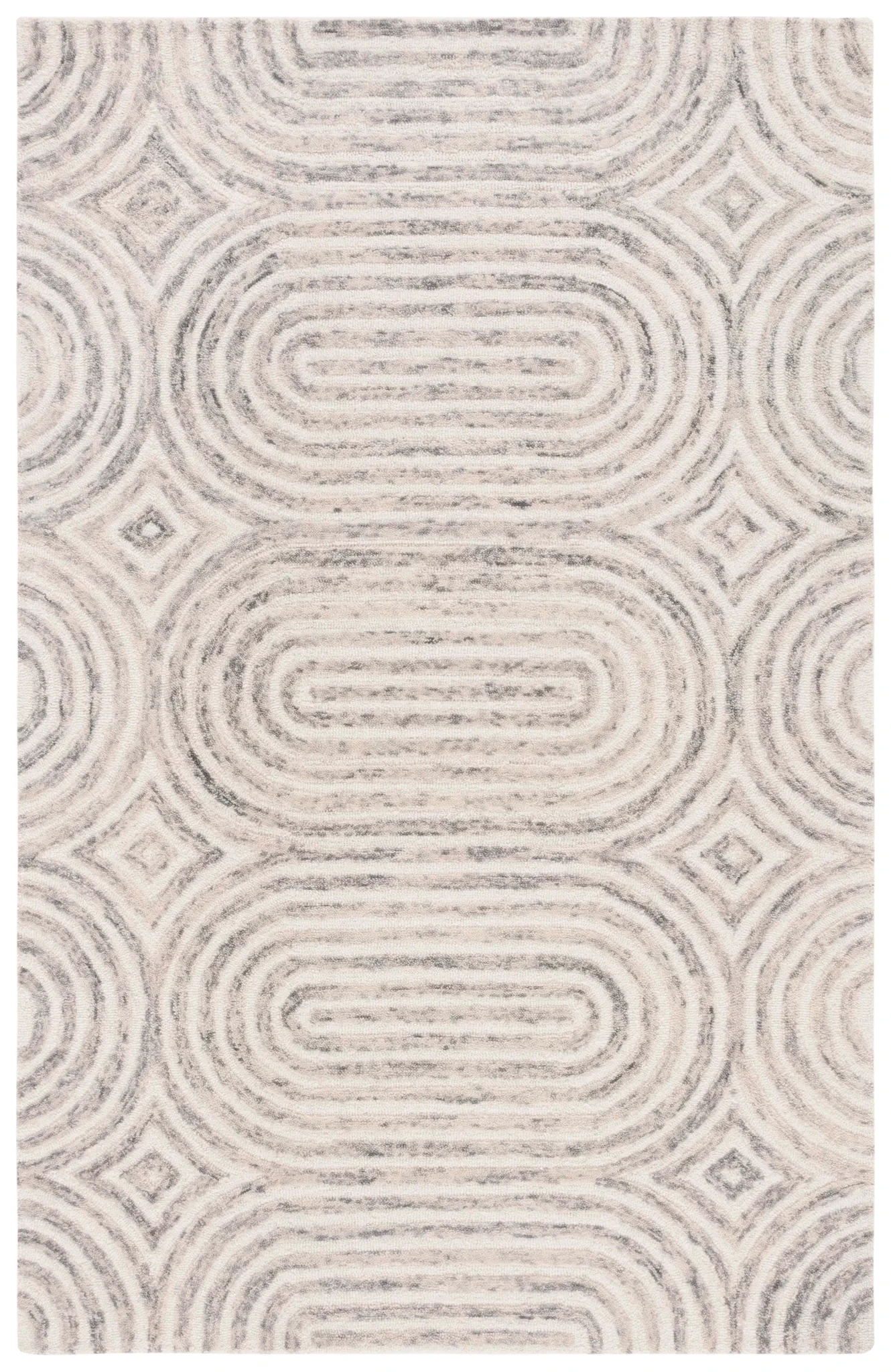 Trace Concentric Oval Hand-Tufted Wool Rug in Gray / Ivory