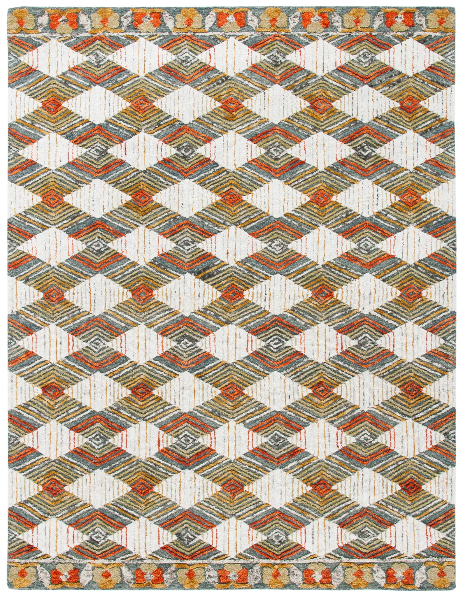 Trace Diamond Grid Hand-Tufted Wool Rug in Blue / Ivory