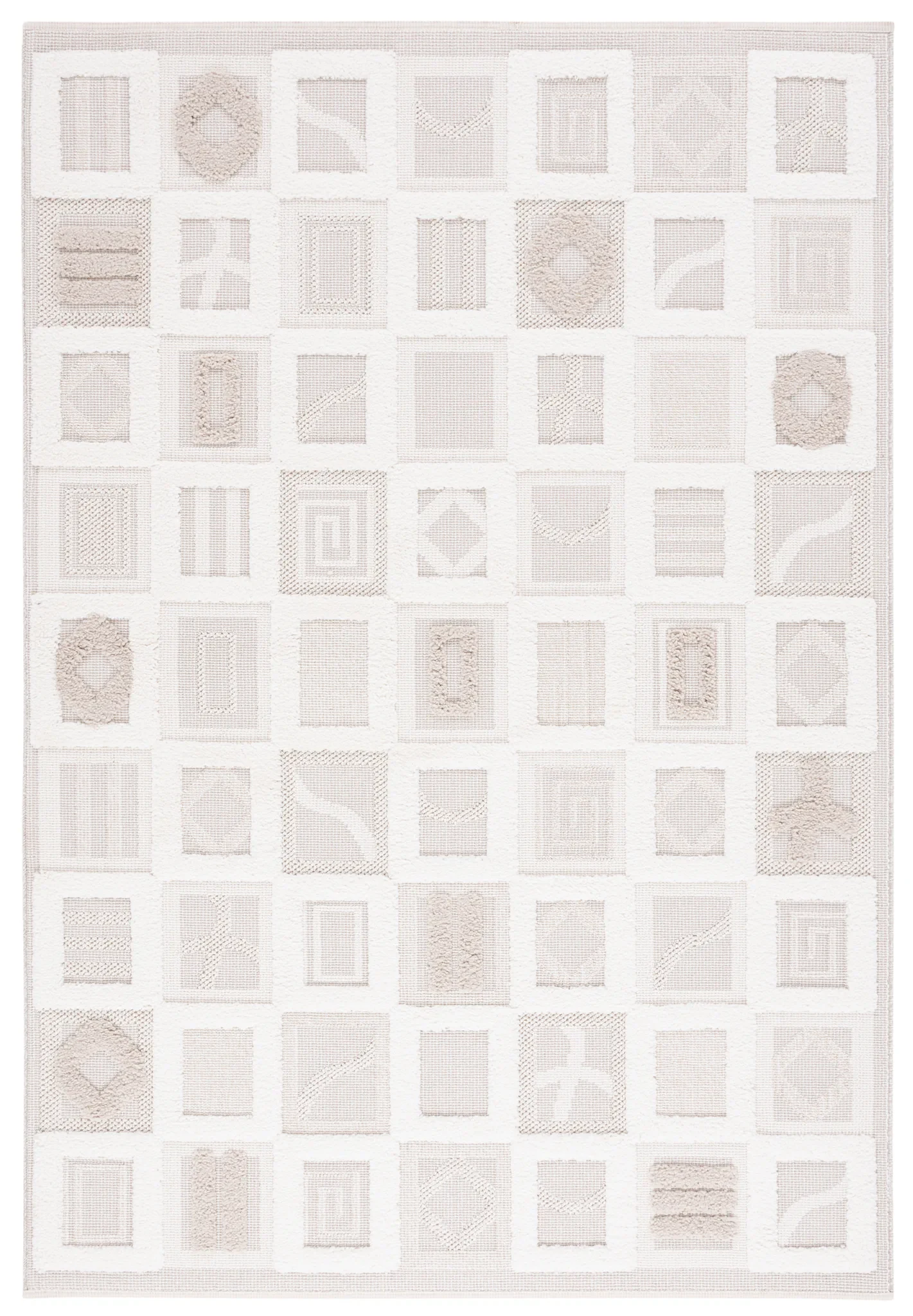Trends Patchwork Grid Shag Rug in Beige / Ivory