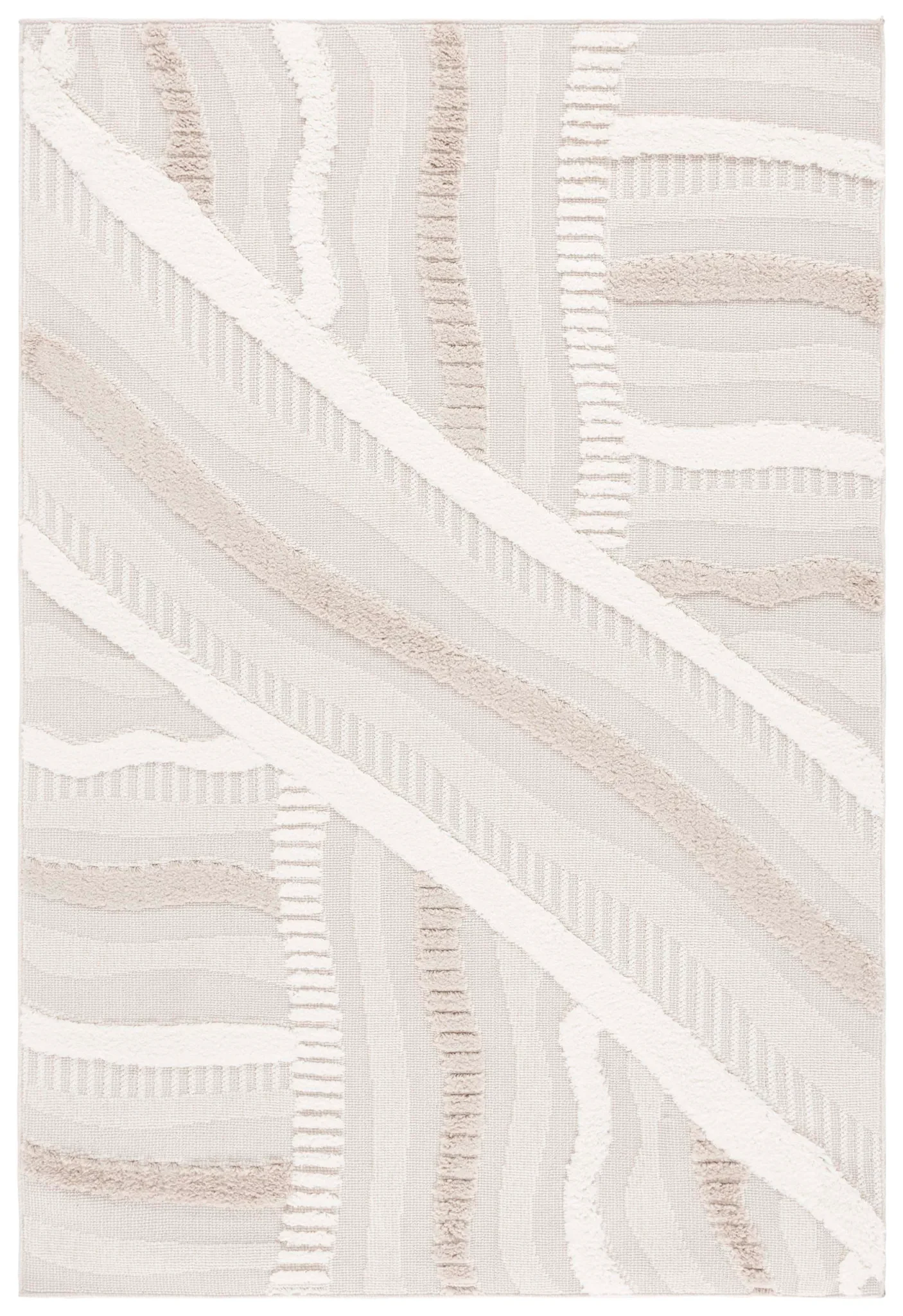 Trends Abstract Ribbon Shag Rug in Beige / Ivory