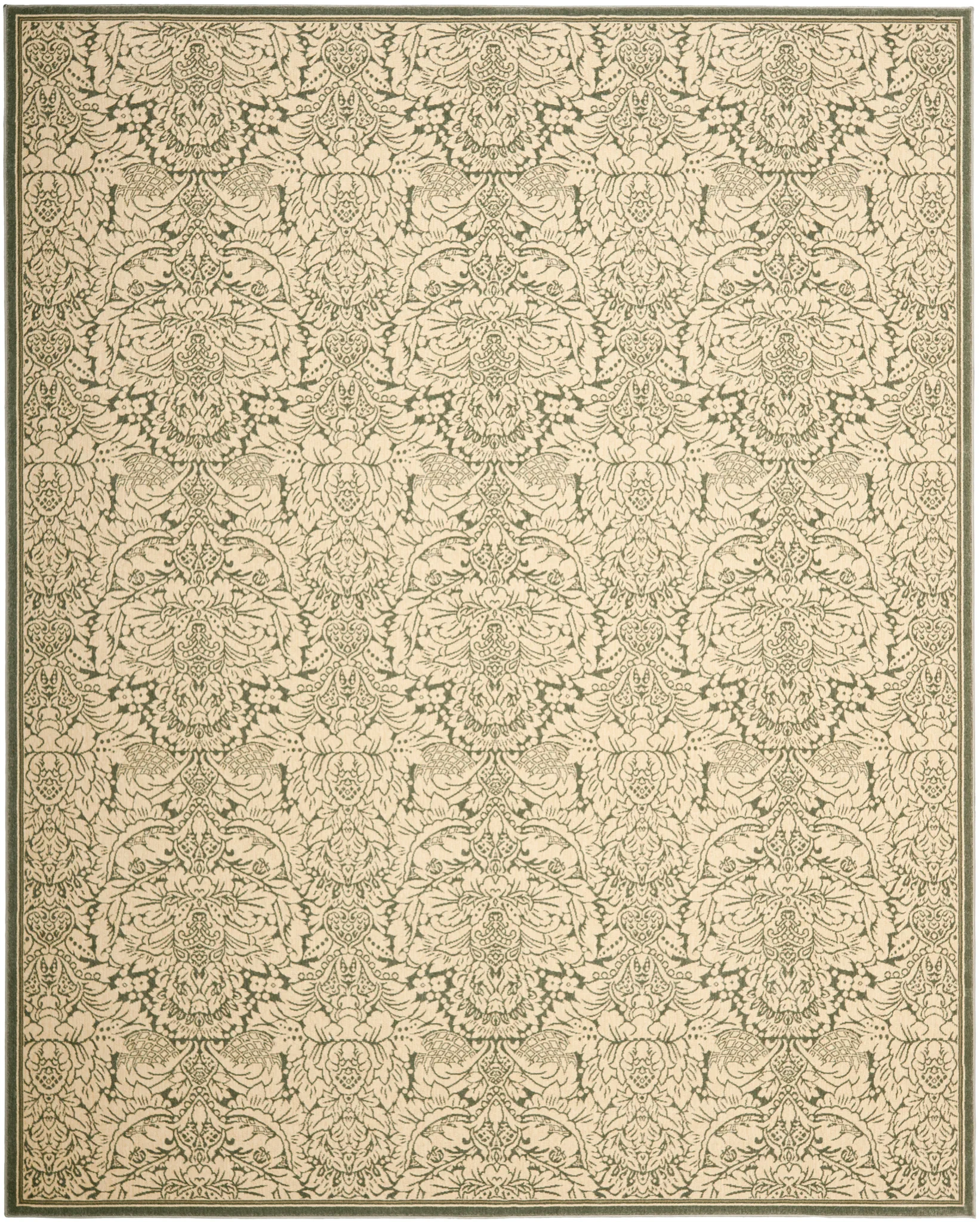 Treasures Repeating Damask Rug in Light Blue / Ivory