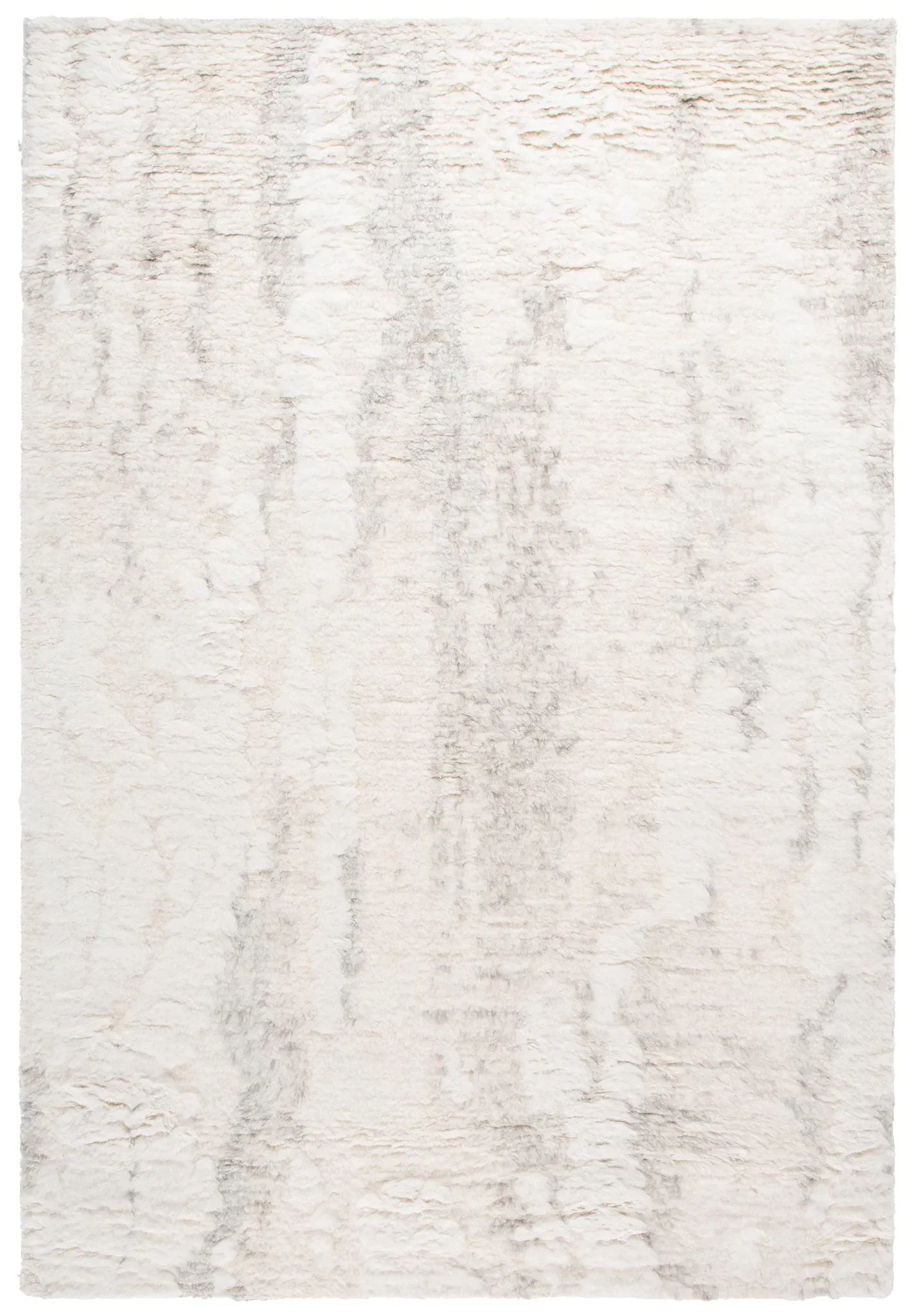 Tribeca Striated Hand-Knotted Shag Wool Rug in Gray / Beige