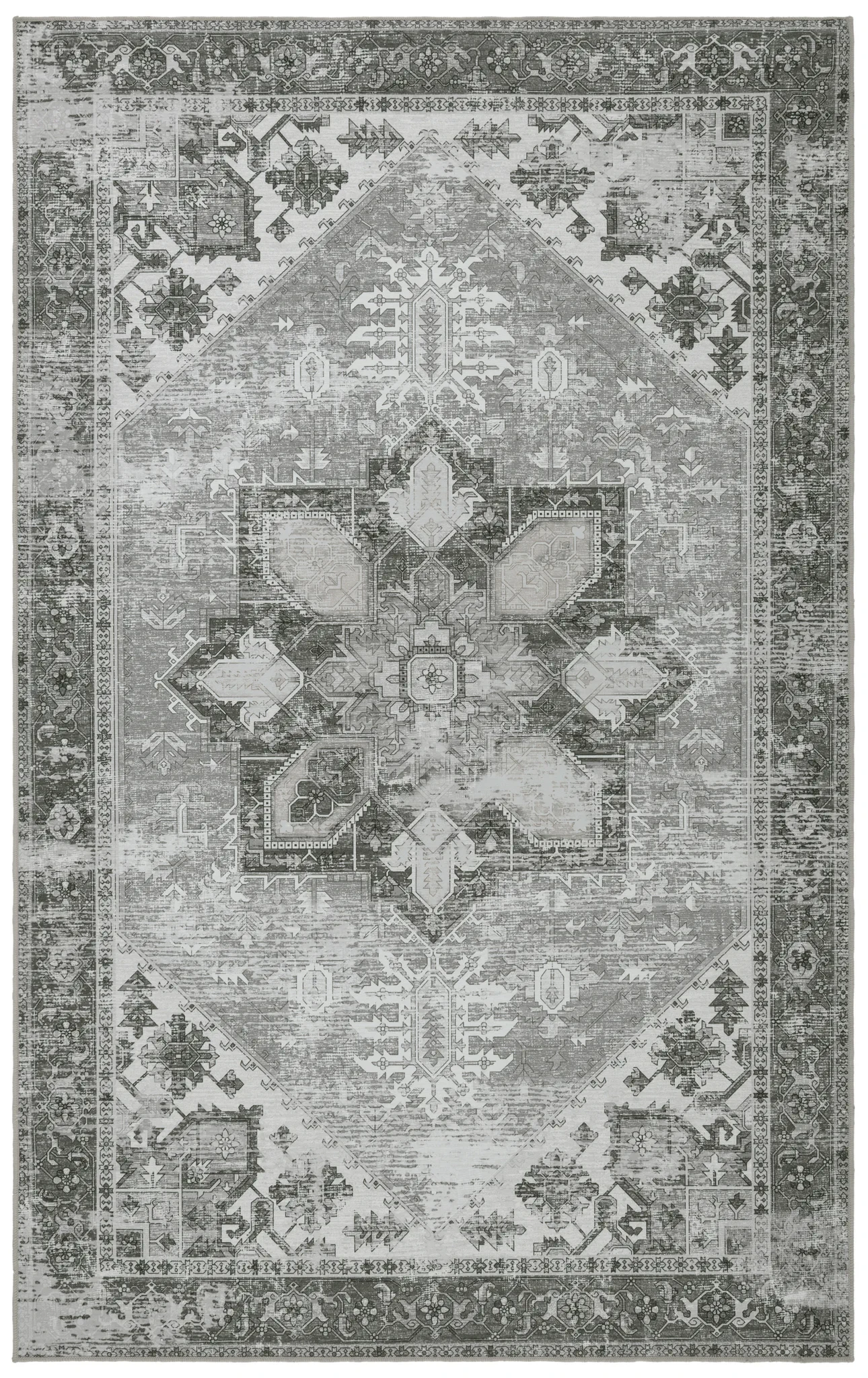 Tucson Distressed Medallion Washable Rug in Dark Sage / Ivory