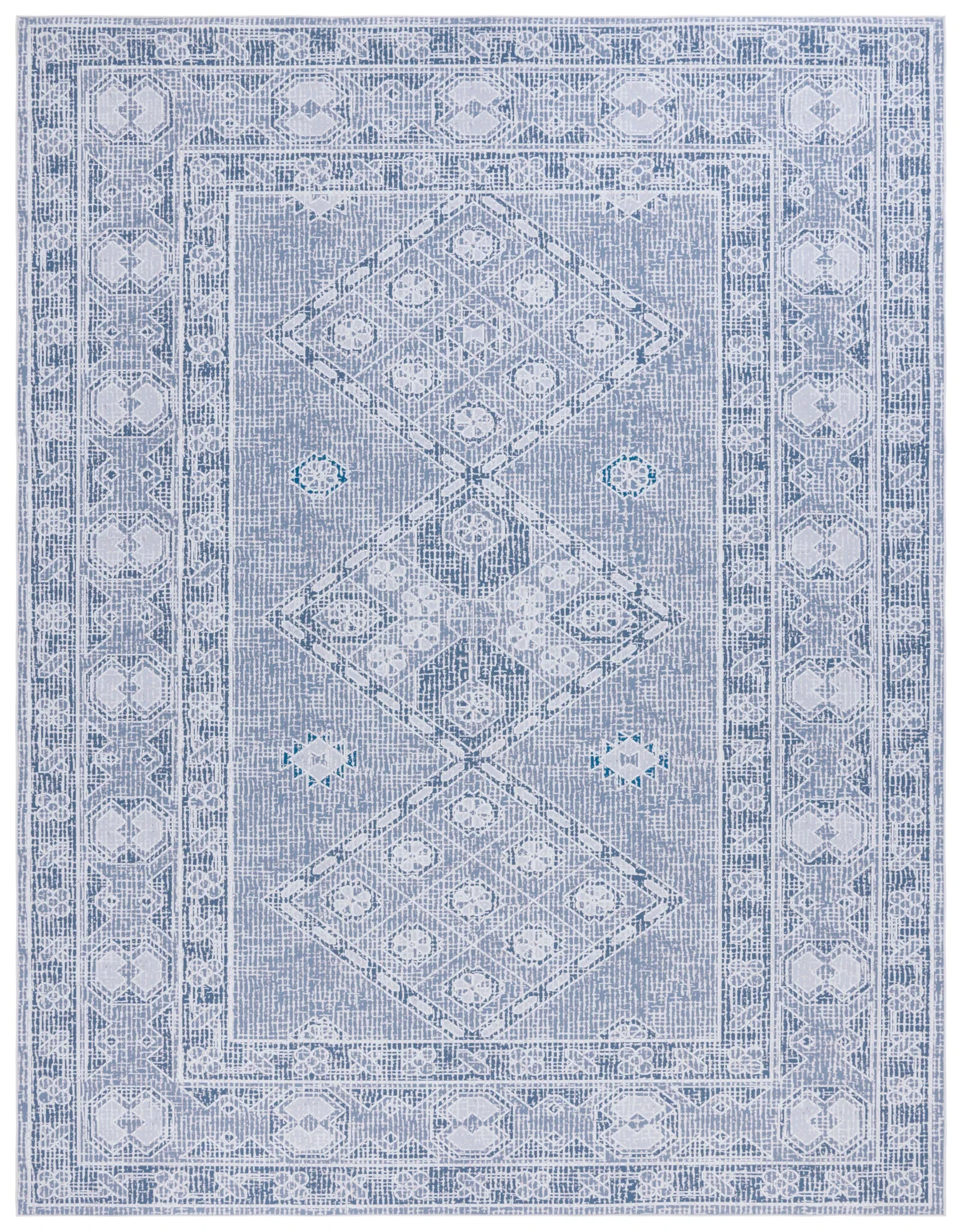 Tucson Triple Diamond Washable Rug in Gray / Ivory