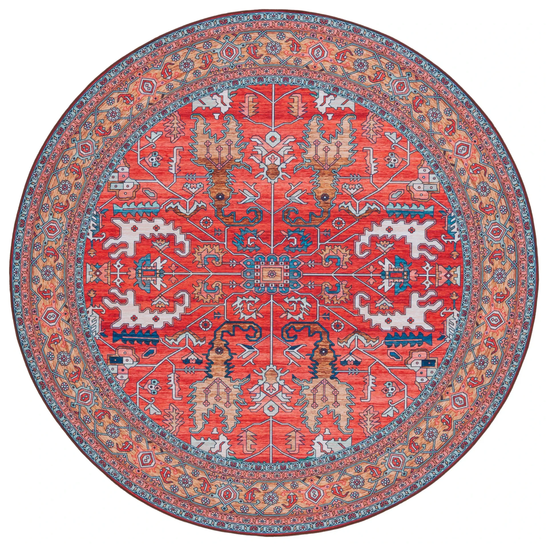 Tucson Traditional Allover Washable Rug in Rust / Navy