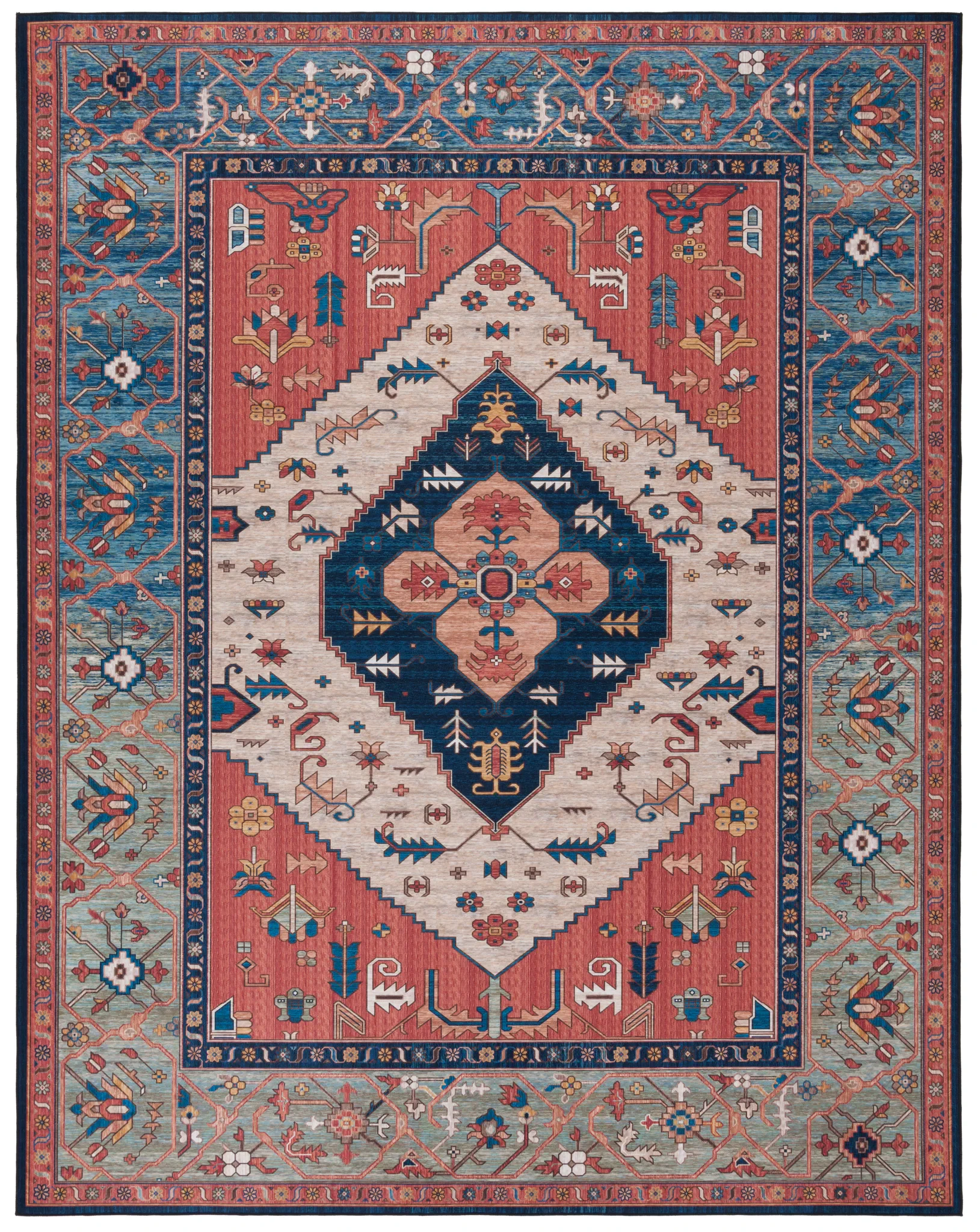 Tucson Diamond Medallion Washable Rug in Rust / Blue