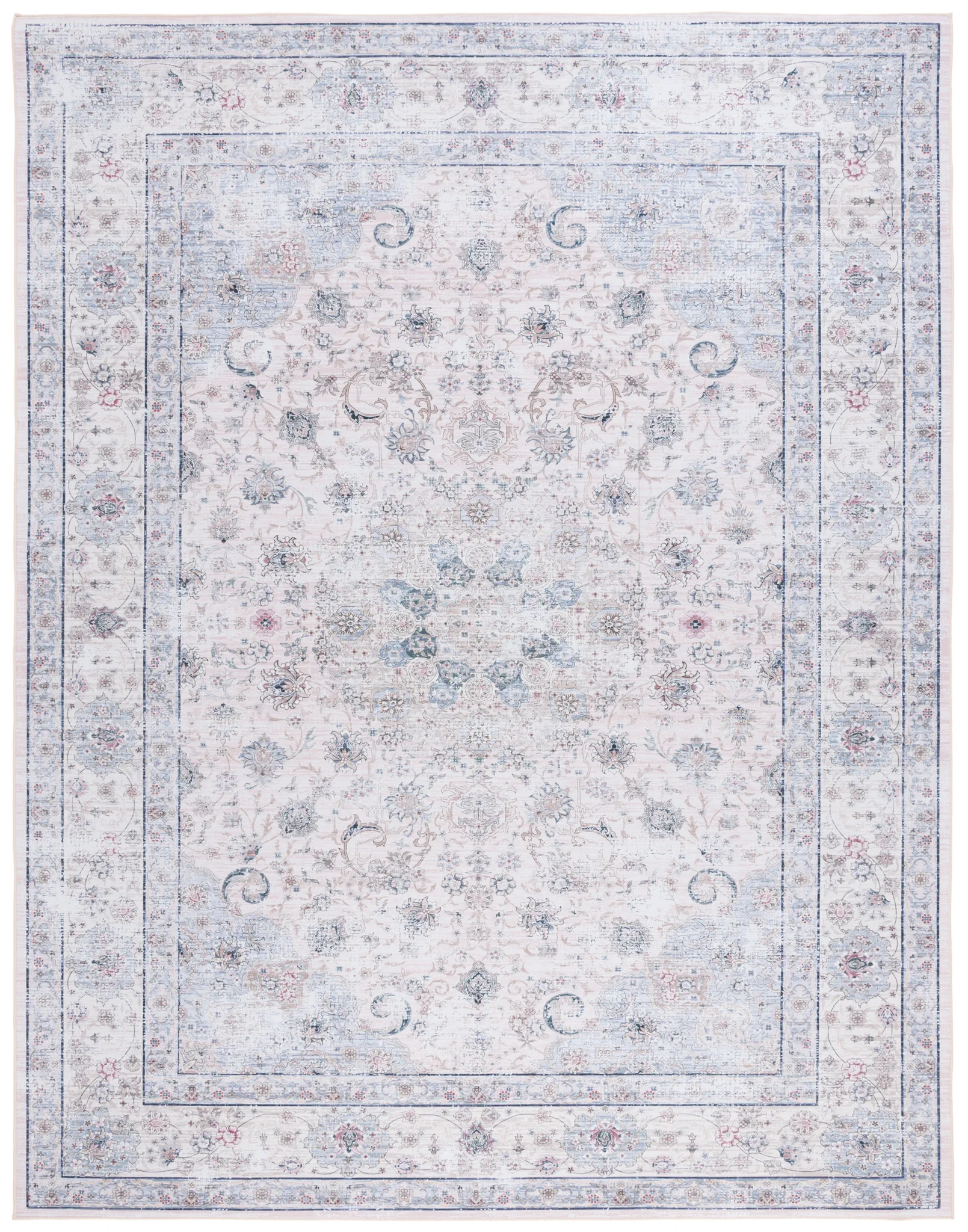 Tucson Distressed Floral Medallion Washable Rug in Beige / Green