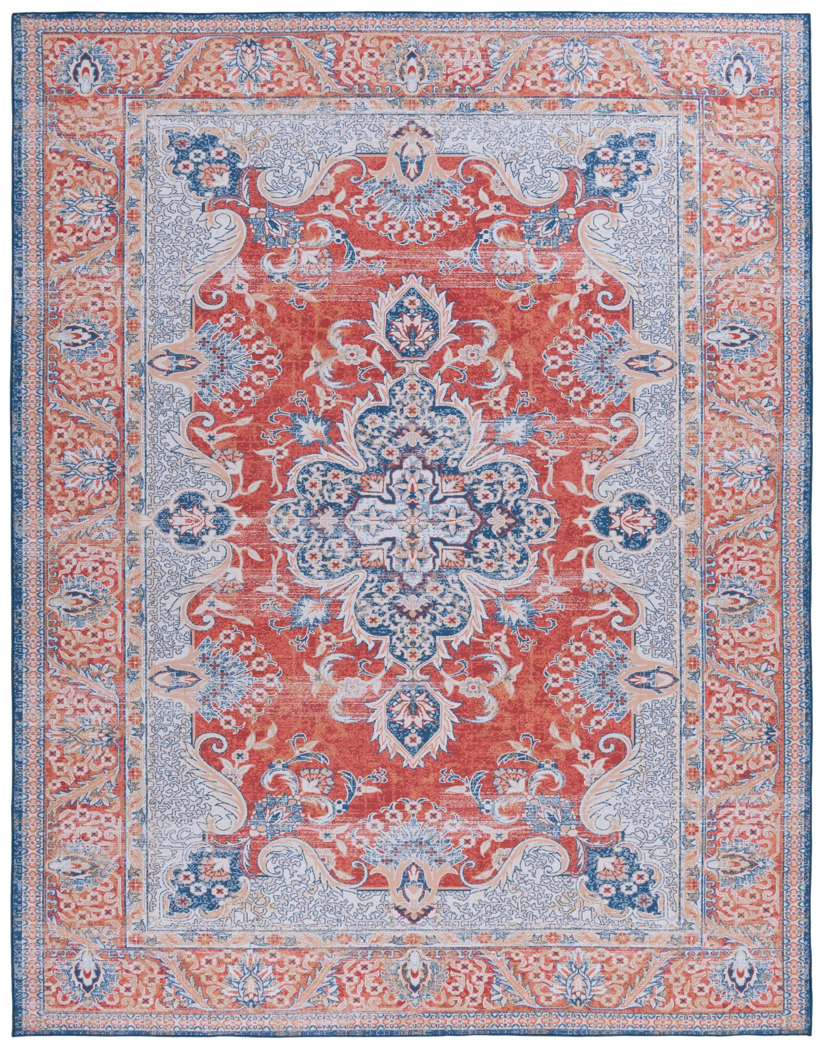 Tucson Arabesque Medallion Washable Rug in Rust / Blue