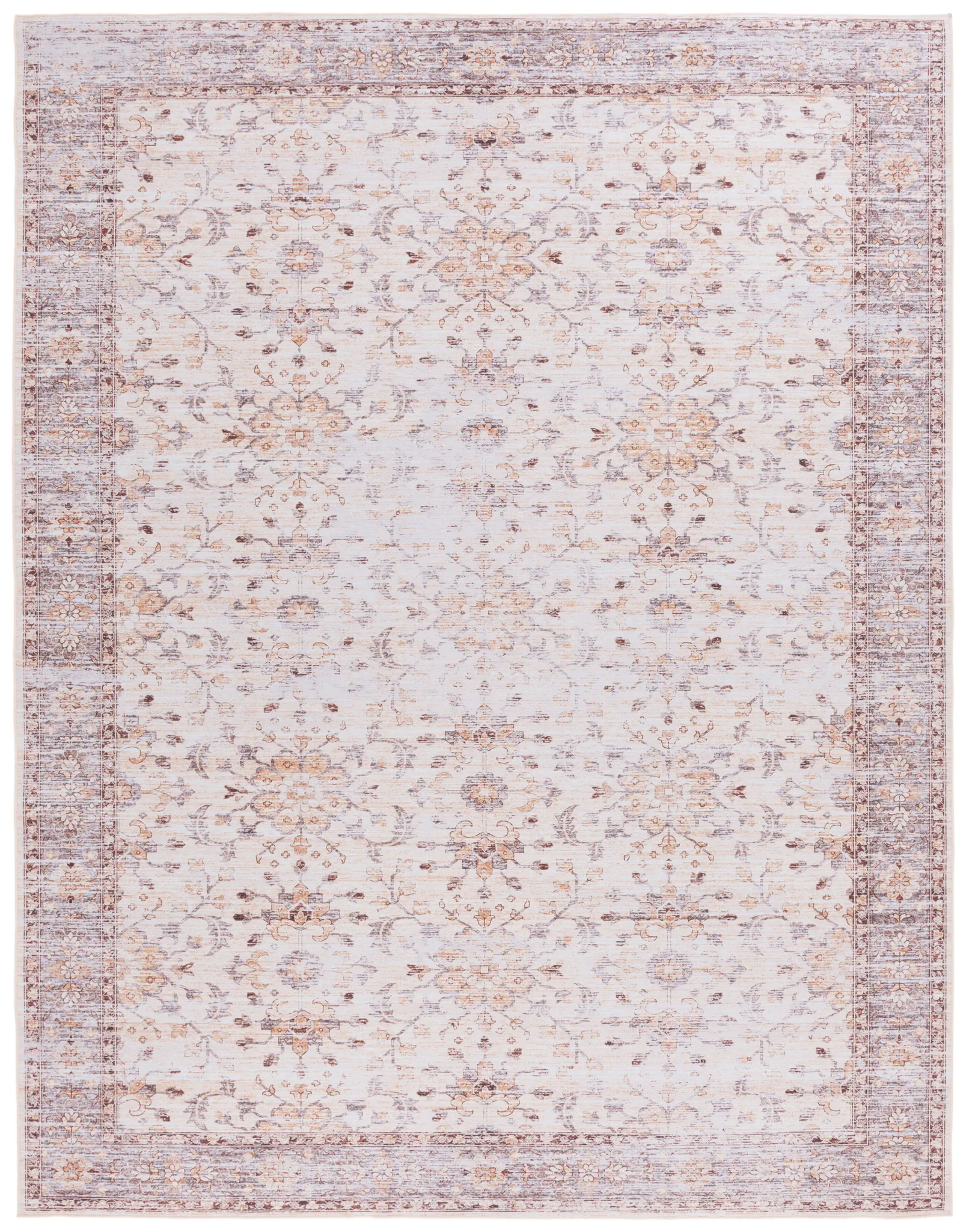 Tucson Faded Floral Washable Rug in Beige / Gold