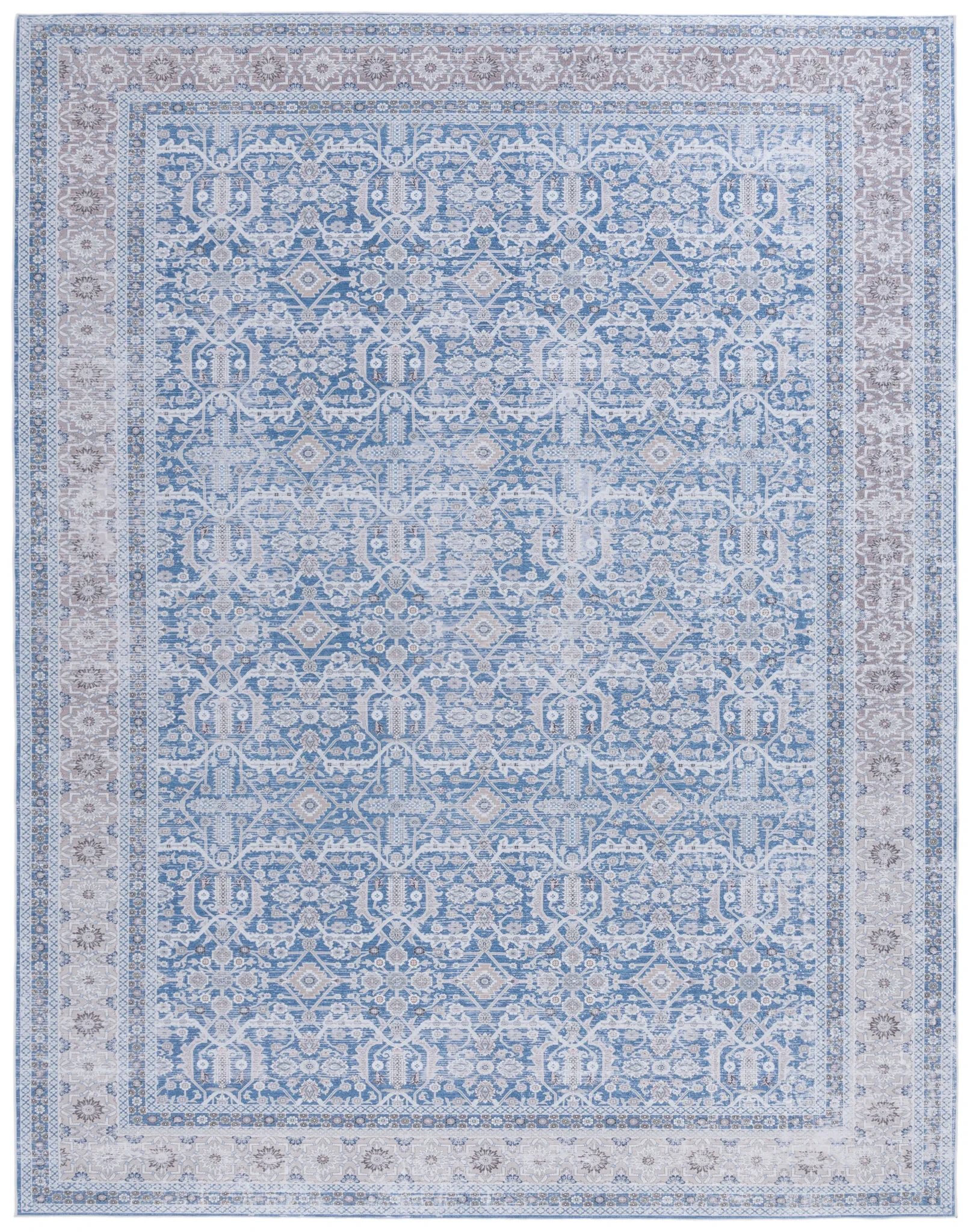 Tucson Allover Floral Washable Rug in Blue / Rust